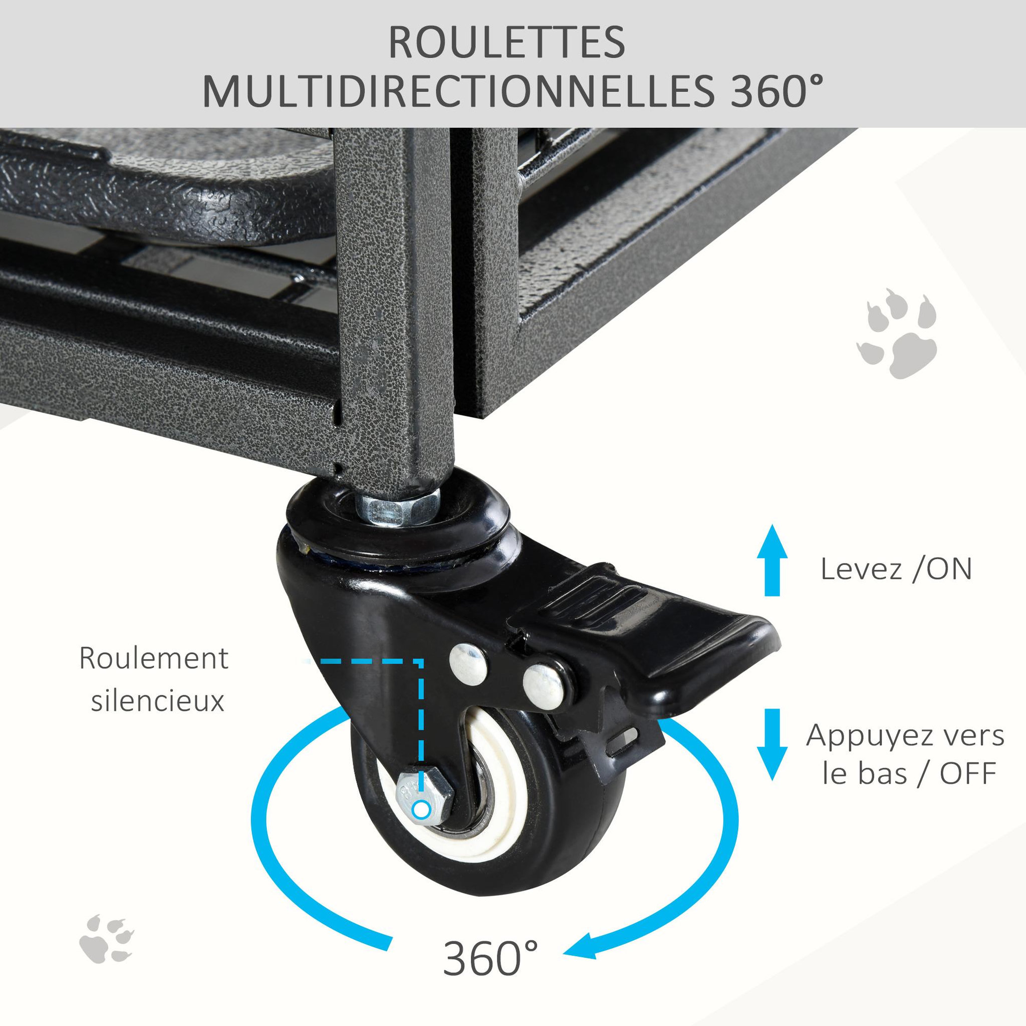 Voir la diapositive 4 : PAWHUT Cage pour chien pliable cage de transport sur roulettes 2 portes verrouillables plateau amovible dim. 109,5L x 71l x 78H cm métal gris noir