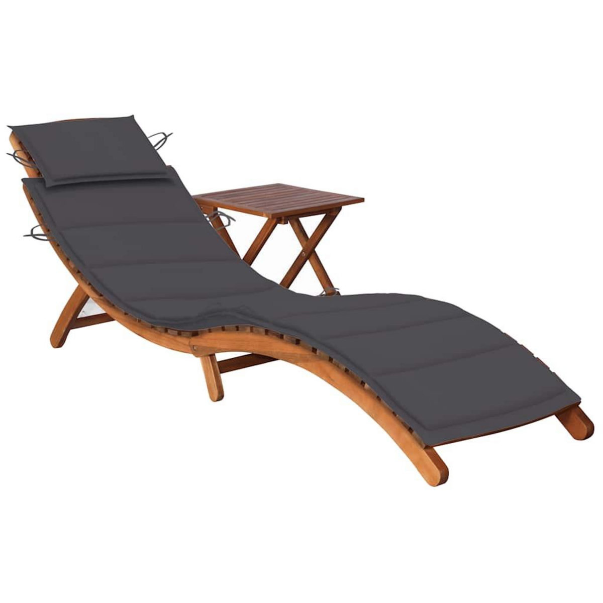 VIDAXL Chaise longue de jardin avec table et coussin Bois d'acacia