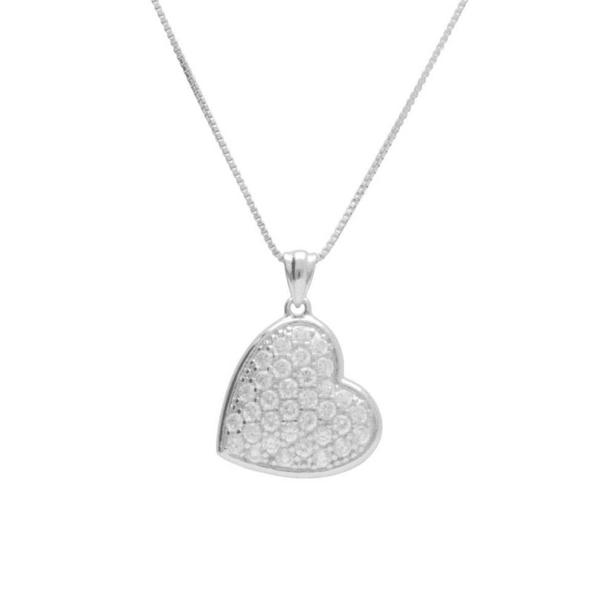 L'ATELIER D'AZUR Collier Argent 925/000 Rhodié - Coeur Pavé de Zirconiums