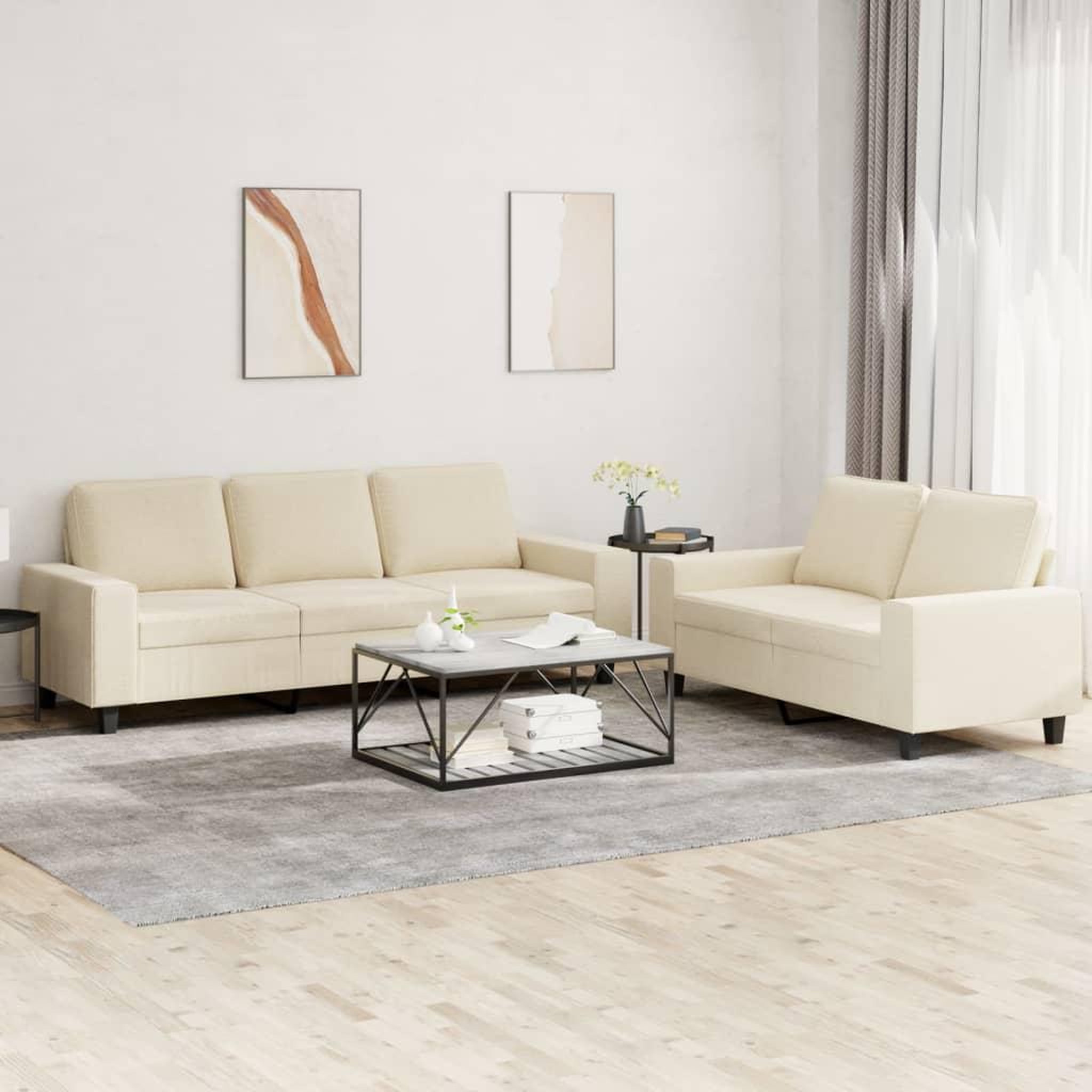 VIDAXL Ensemble de canapes 2 pcs creme tissu