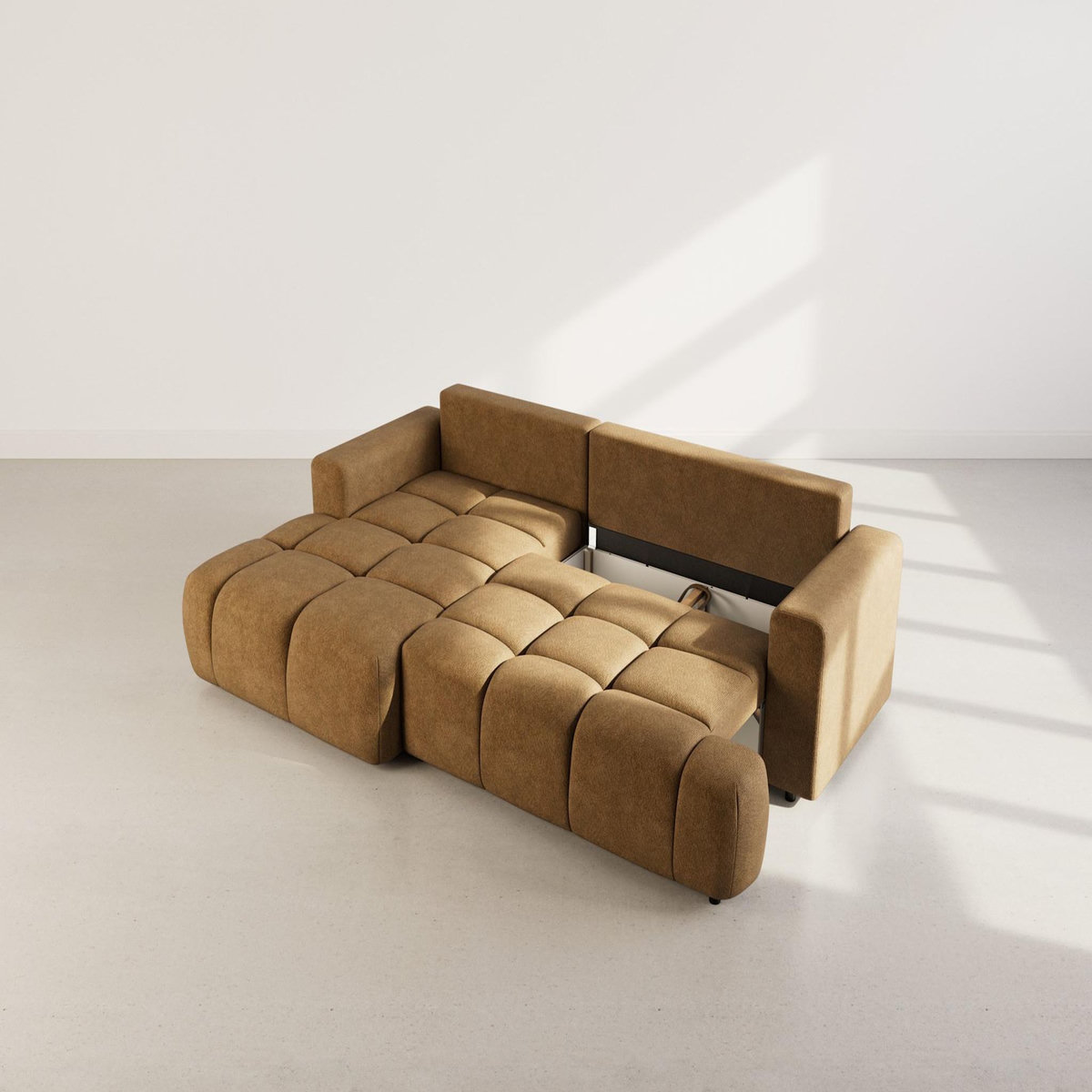 BEST MOBILIER Leonie - canapé d'angle gauche 4 places convertible avec coffre en velours texturé