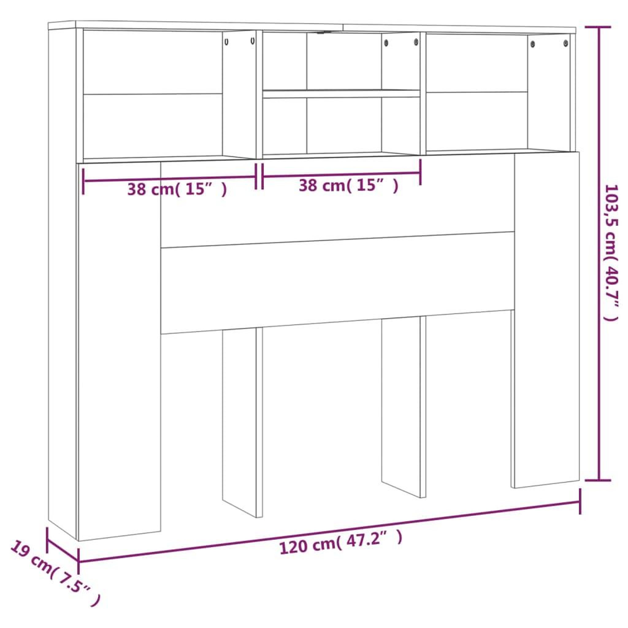 Voir la diapositive 6 : VIDAXL Armoire de tete de lit Sonoma gris 120x19x103,5 cm