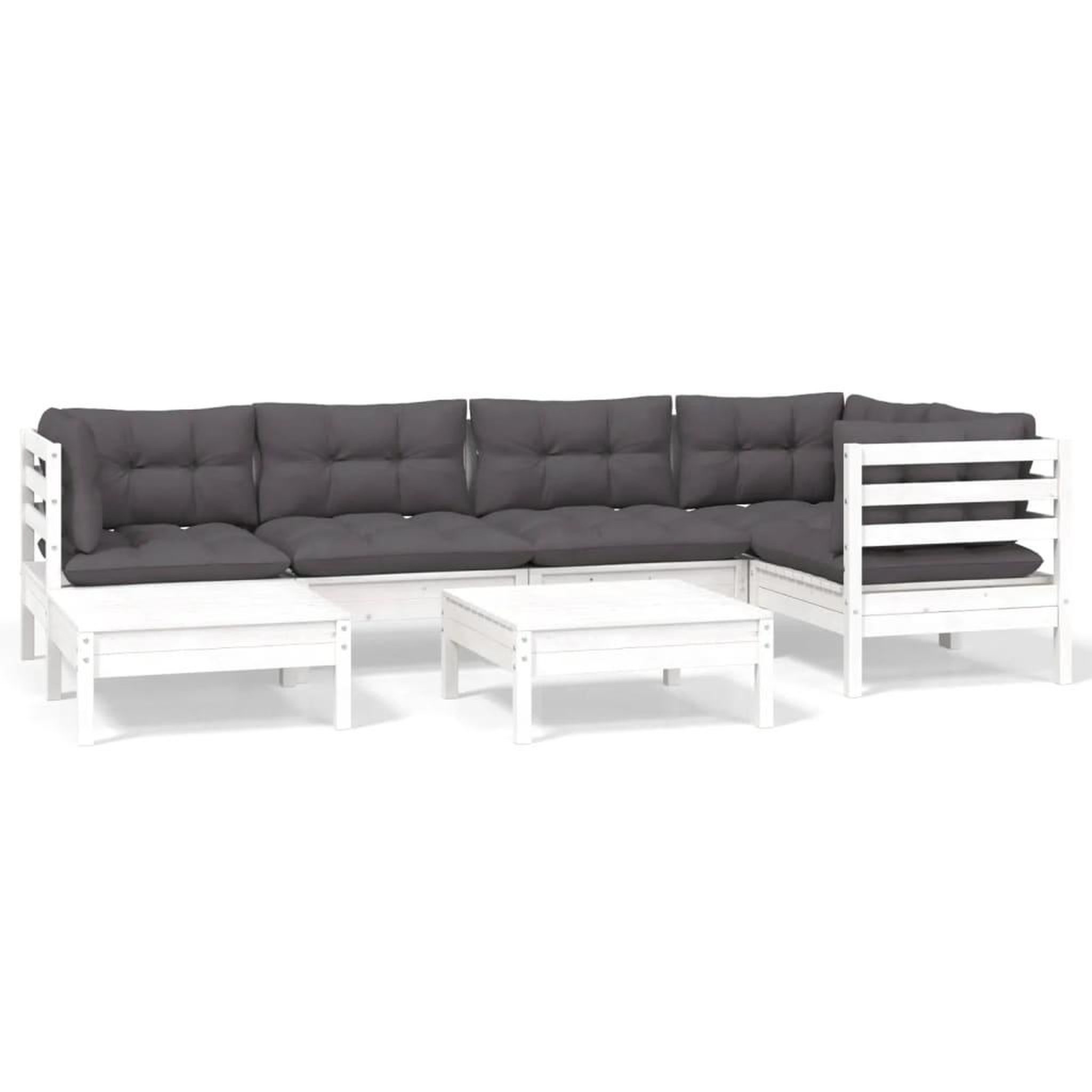 Voir la diapositive 2 : VIDAXL Salon de jardin 7 pcs avec coussins blanc bois de pin massif
