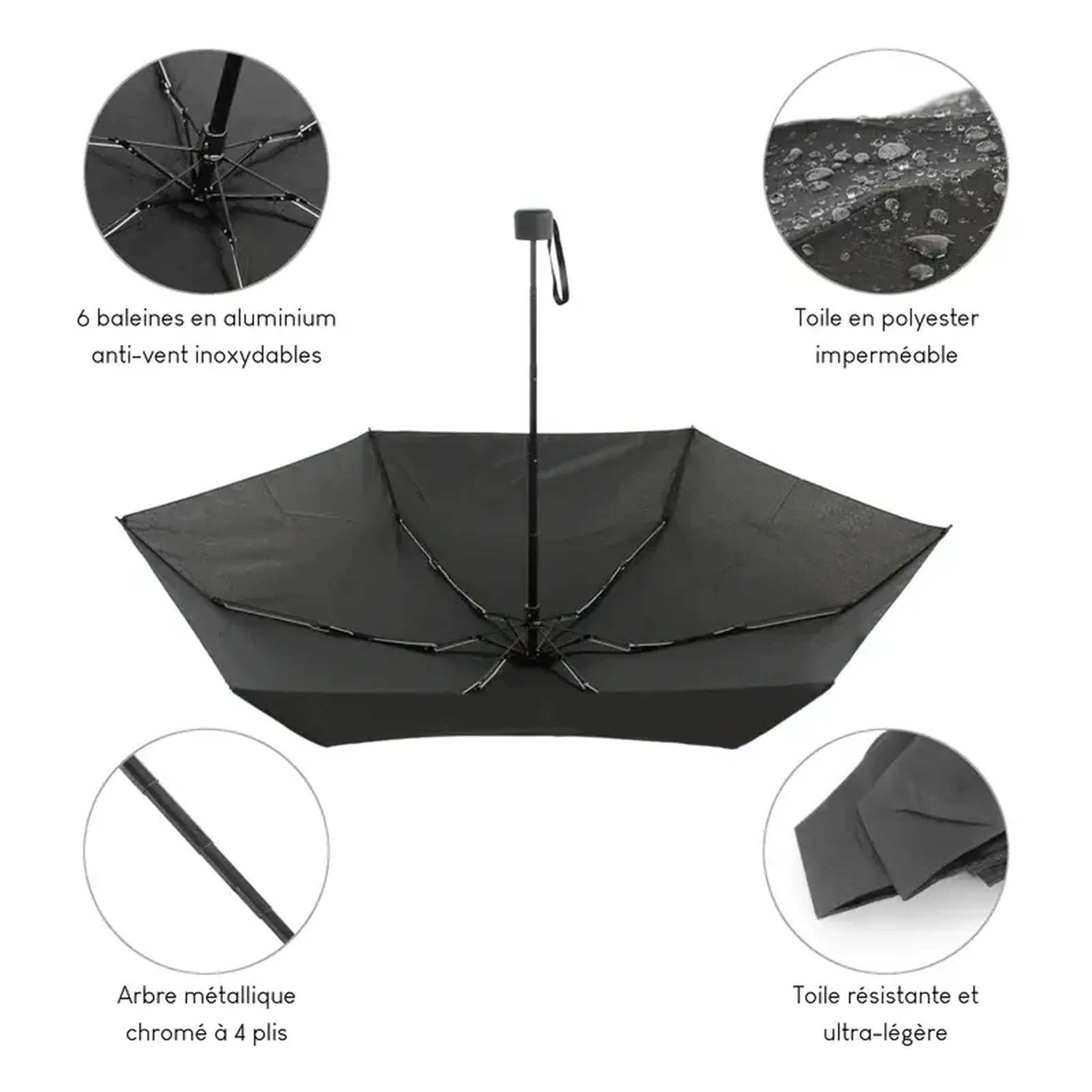 Voir la diapositive 2 : Alistair Parapluie ultra compact et resistant - Anti vent et retournement - ALISTAIR - Marque francaise garantie 1 an