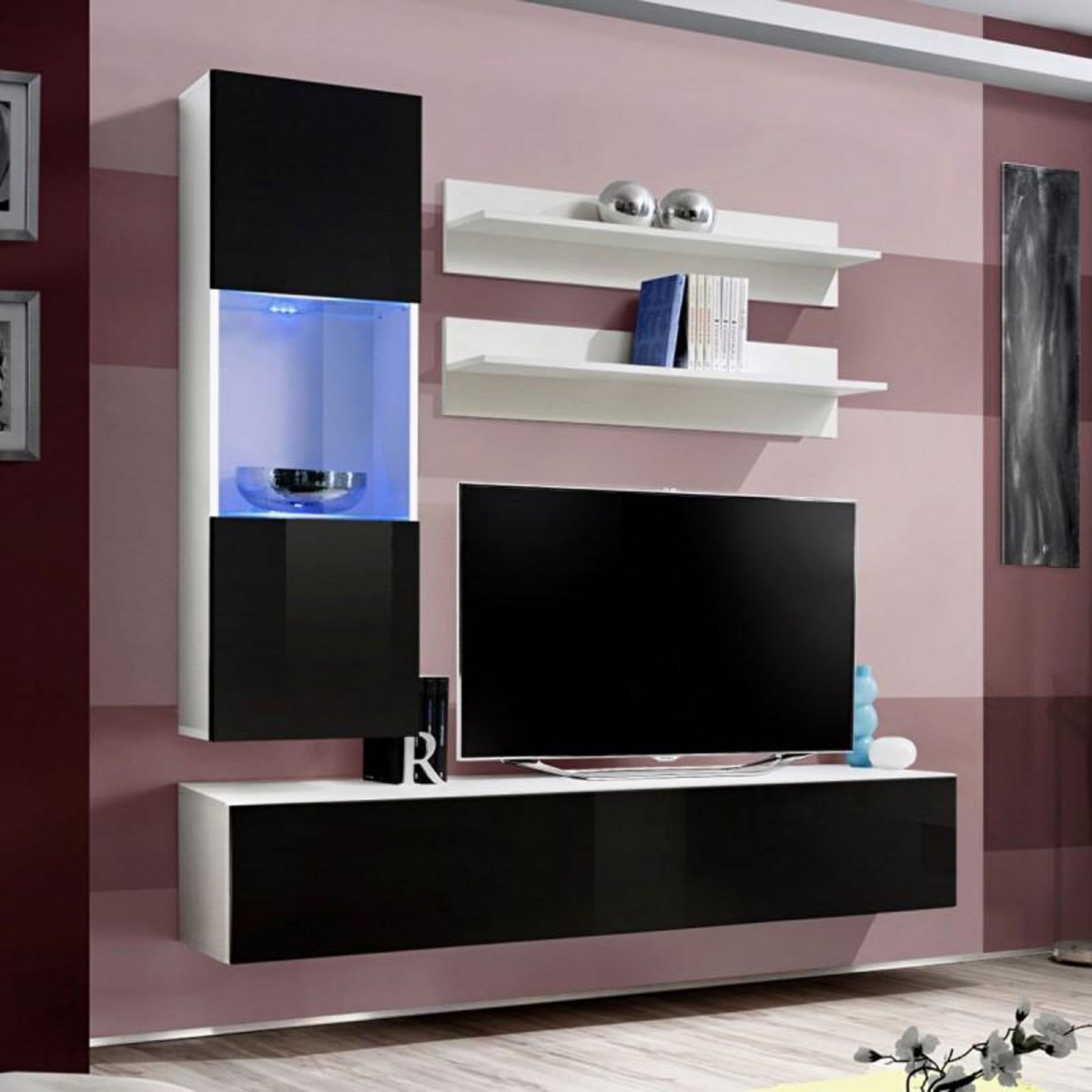 Paris Prix Meuble TV Mural Design  Fly III  170cm Noir & Blanc