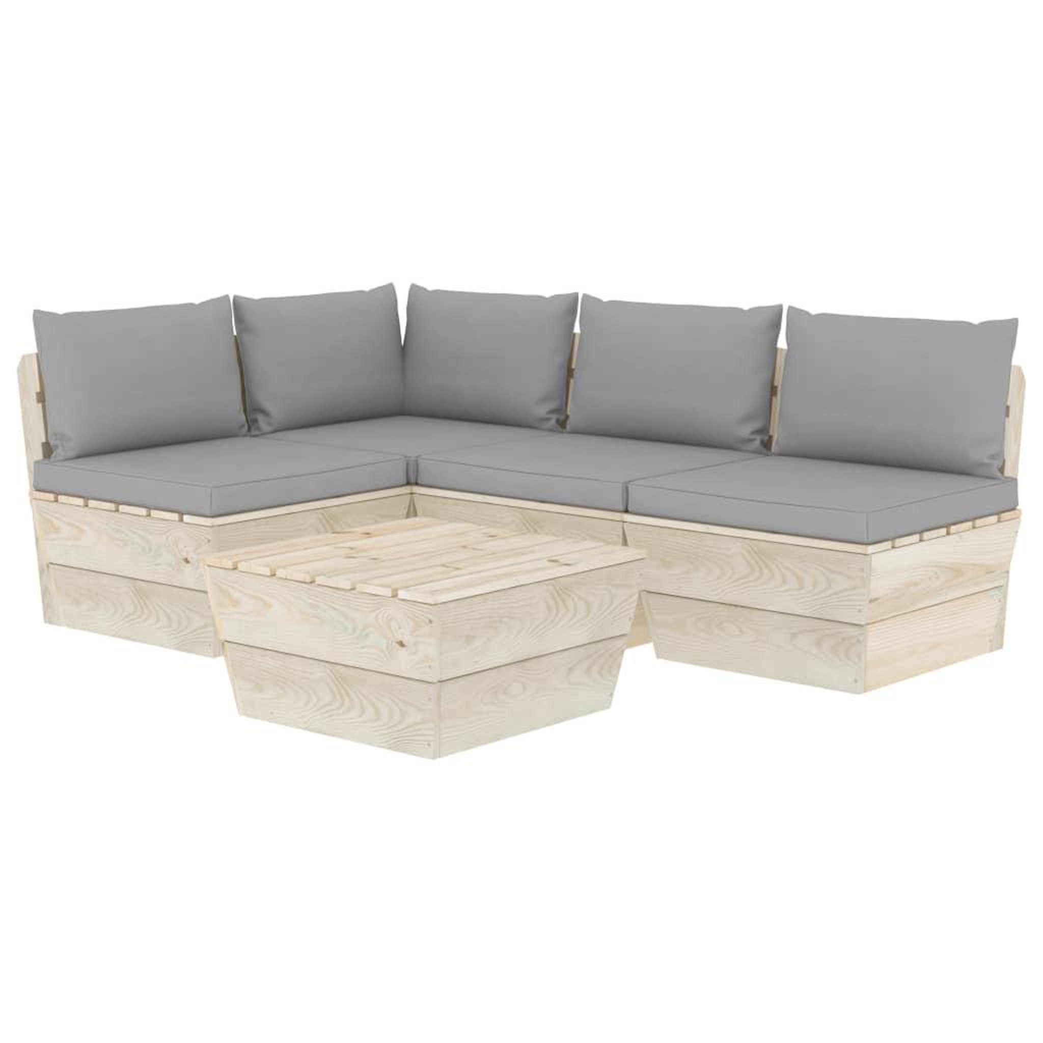 Voir la diapositive 2 : VIDAXL Salon de jardin palette 5 pcs avec coussins bois d'epicea