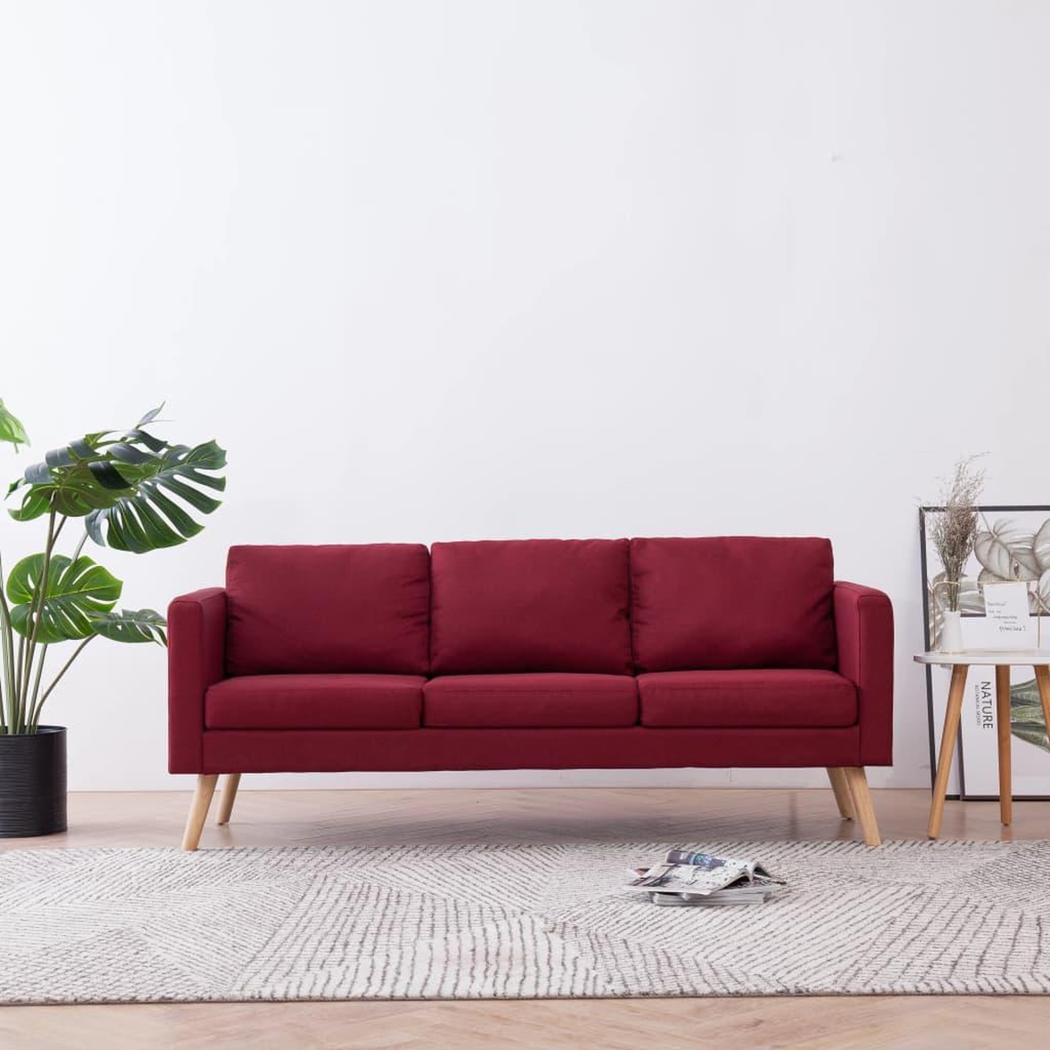 Voir la diapositive 1 : VIDAXL Canape a 3 places Tissu Rouge bordeaux