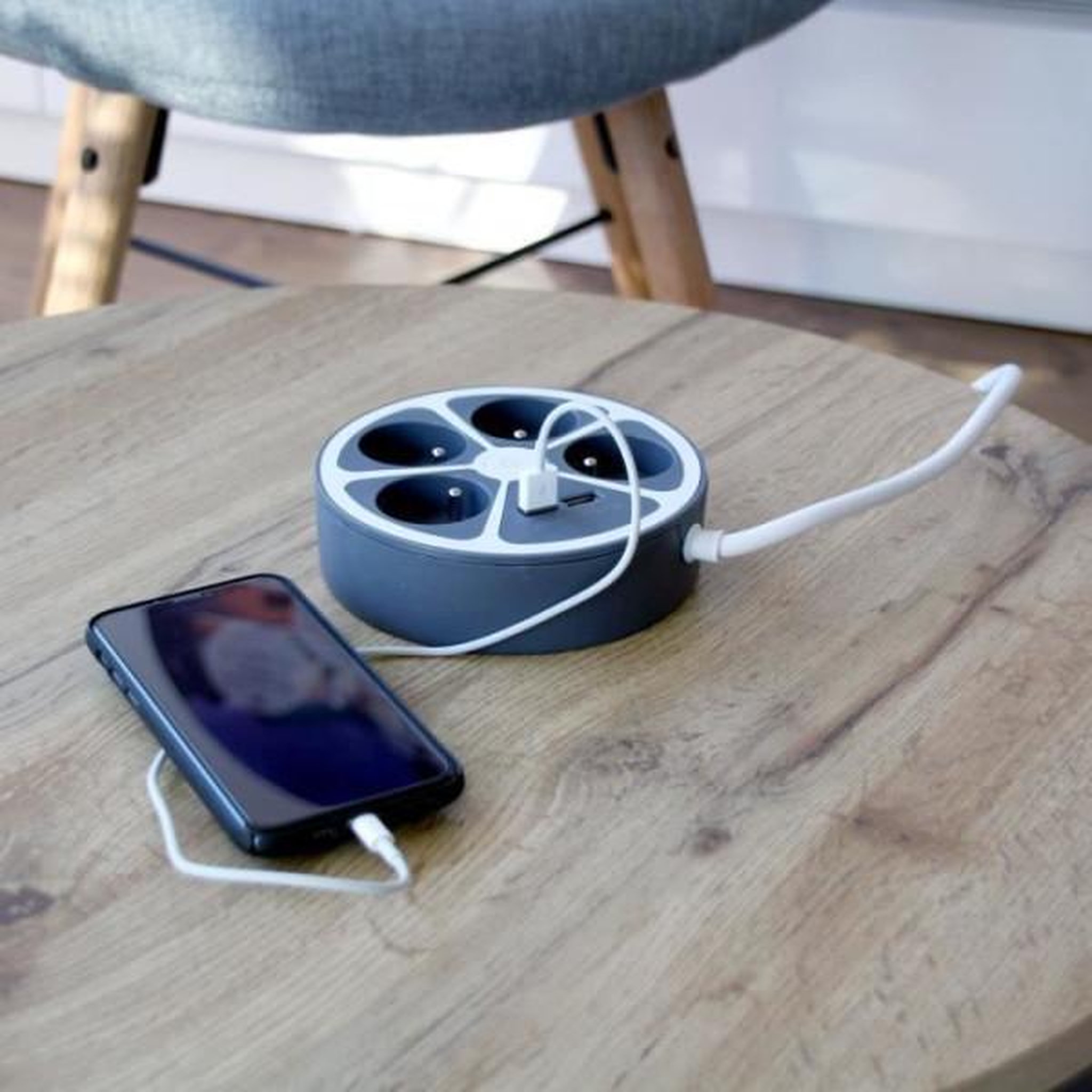 Voir la diapositive 4 : CHACON Bloc cercle - chacon - 4 x16 a + 2 usb-1 - 1,5 m - (fr) - gris
