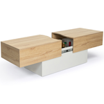 ID MARKET Table basse coulissante rectangulaire MARTA bois blanc et imitation hêtre