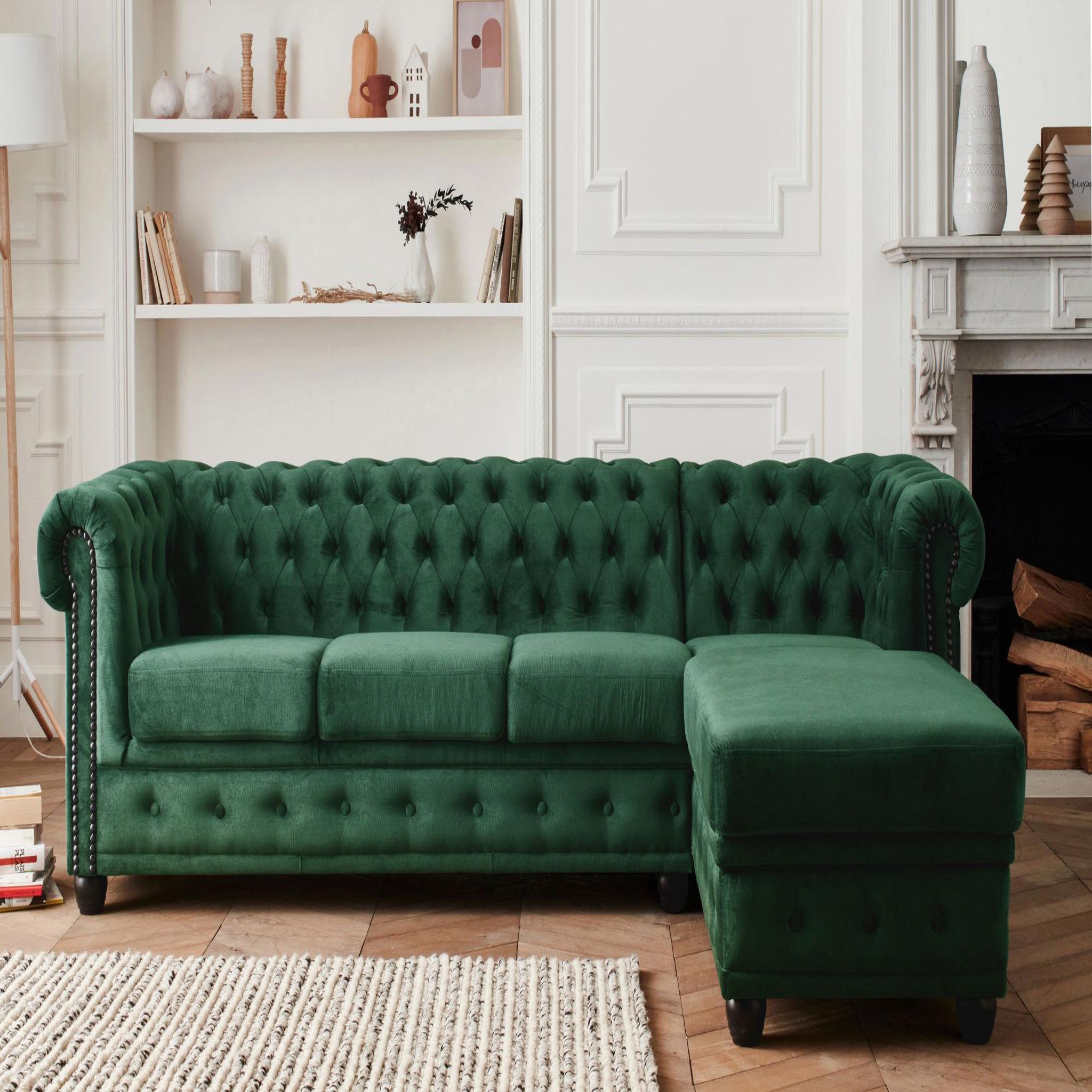 Voir la diapositive 2 : LISA DESIGN William - canapé chesterfield d'angle droit - 4 places - en velours