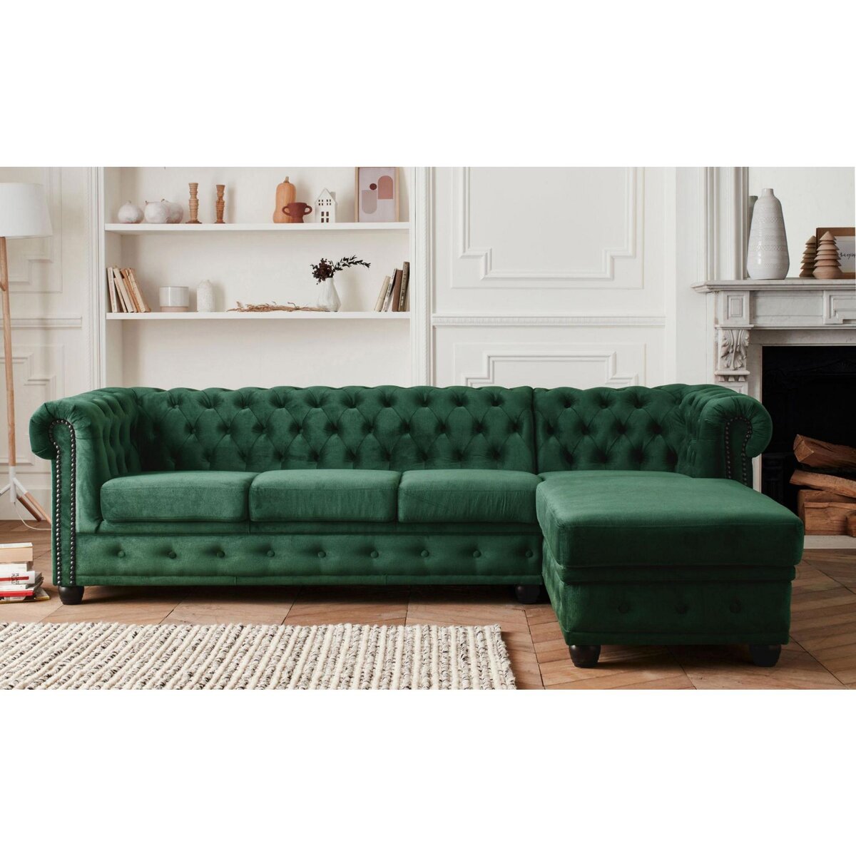 LISA DESIGN William - canapé chesterfield d'angle droit - 4 places - en velours