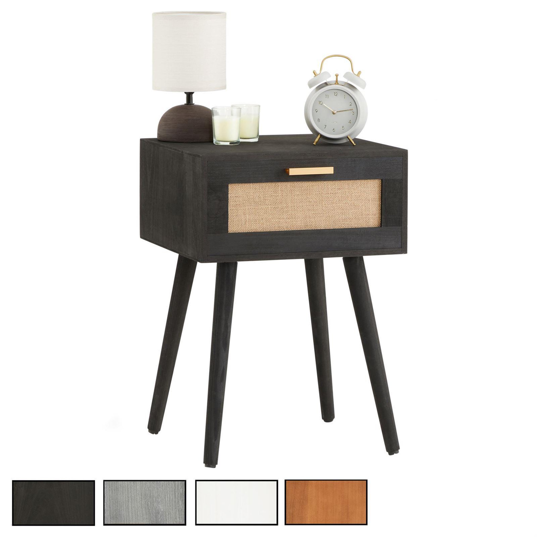 IDIMEX Table de chevet kiran 1 tiroir, en bois et lin. Coloris disponibles : Noir, Marron