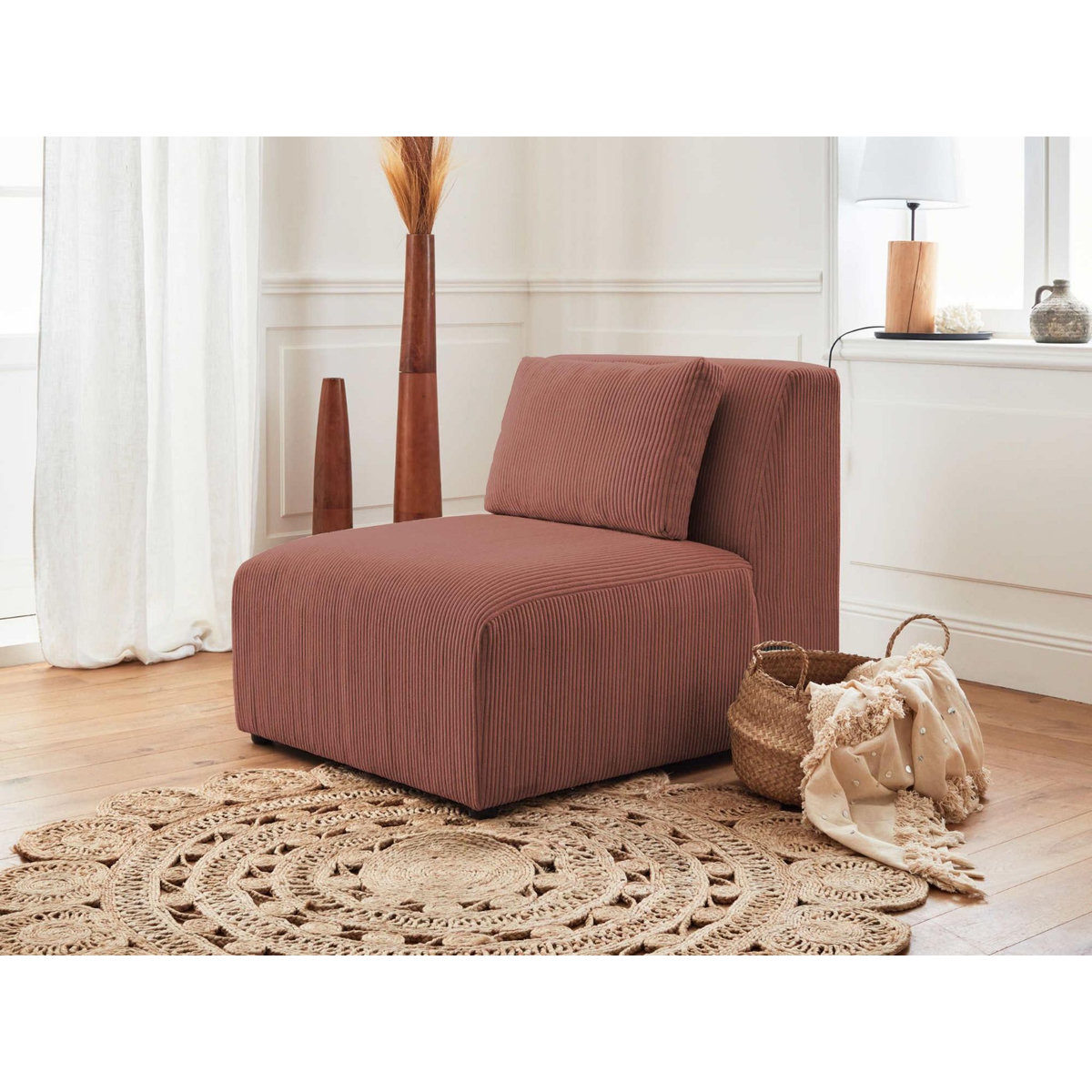 LISA DESIGN Victoire - canapé modulable panoramique d'angle droit - 7 places - en velours côtelé