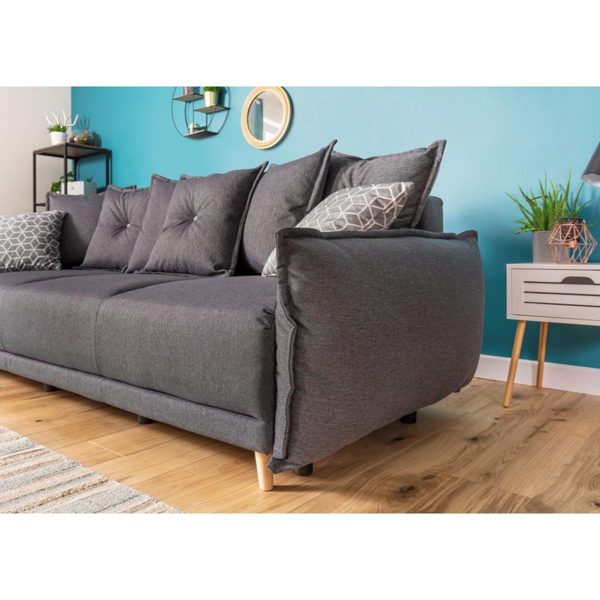 BEST MOBILIER Lena - canapé 3 places convertible - avec coffre - en tissu style scandinave