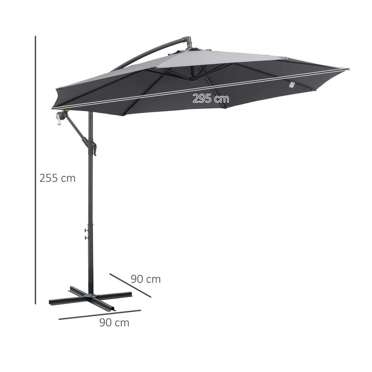 OUTSUNNY Parasol déporté octogonal rabattable dia. 3 m parasol de jardin avec pied en croix gris