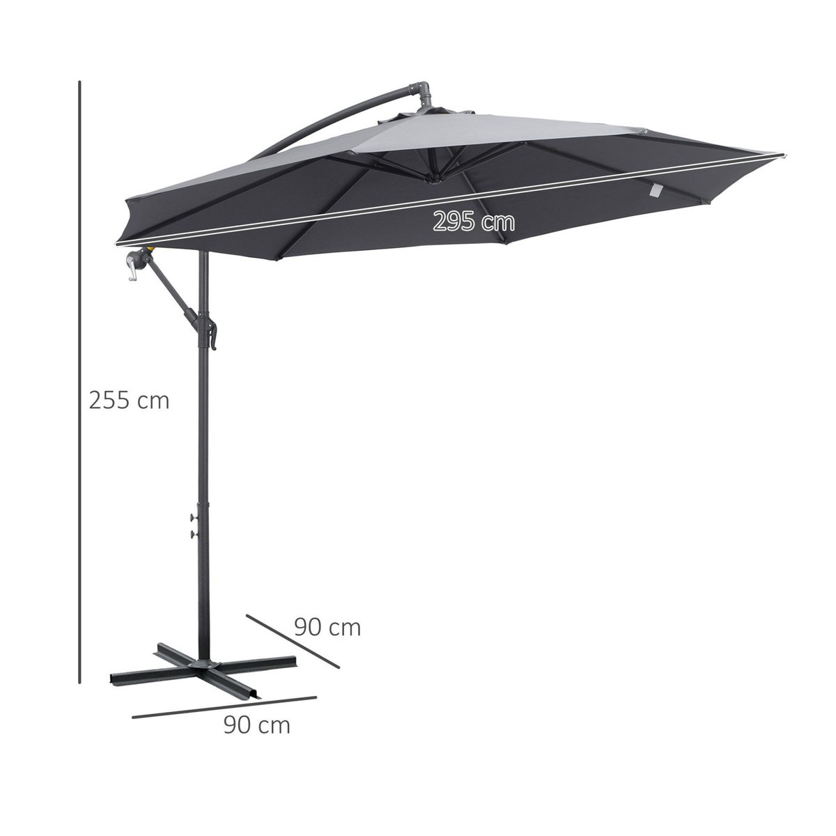 OUTSUNNY Parasol déporté octogonal rabattable dia. 3 m parasol de jardin avec pied en croix gris