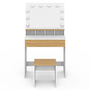 Voir la diapositive 3 : ID MARKET Coiffeuse ZELIA blanc et hêtre miroir LED avec 4 niches, 1 tiroir et tabouret