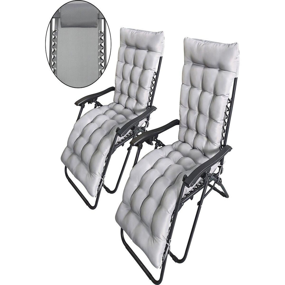 Habitat et Jardin Lot de 2 fauteuils de jardin inclinable zéro gravité avec coussin matelassé  Sintra  - Gris
