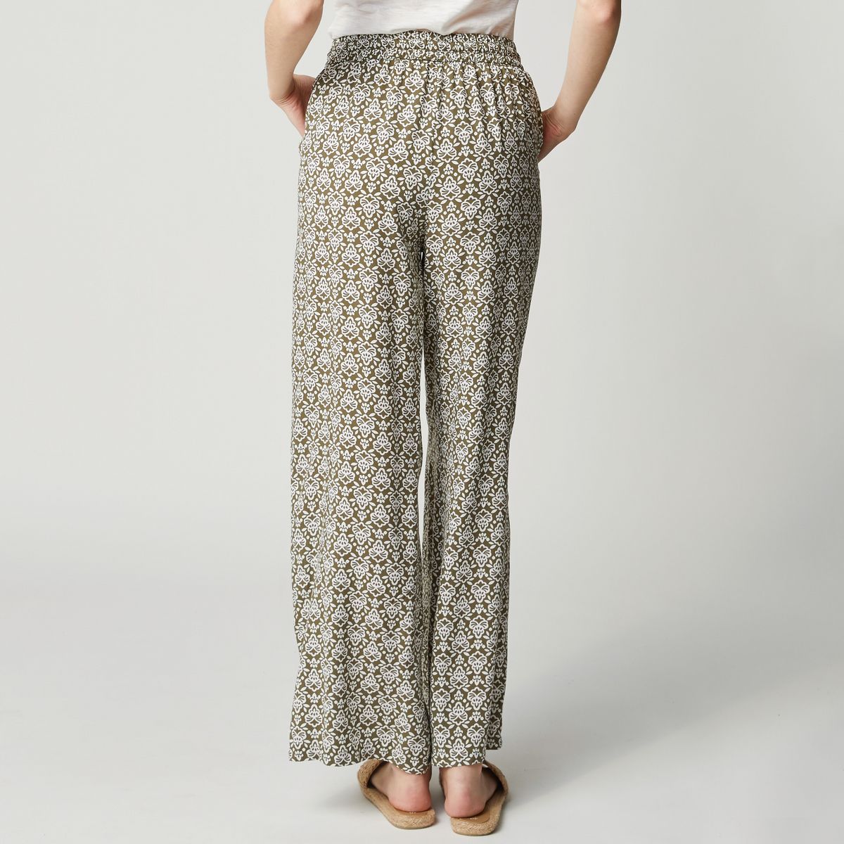 INEXTENSO Pantalon viscose large vert femme