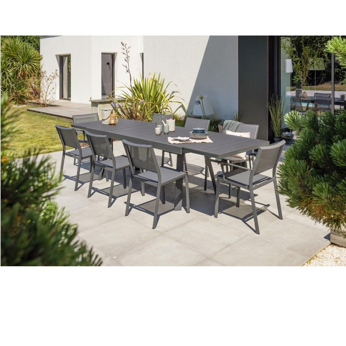 DCB GARDEN Salon de jardin - 8 places - Aluminium - Anthracite - STOCKHOLM