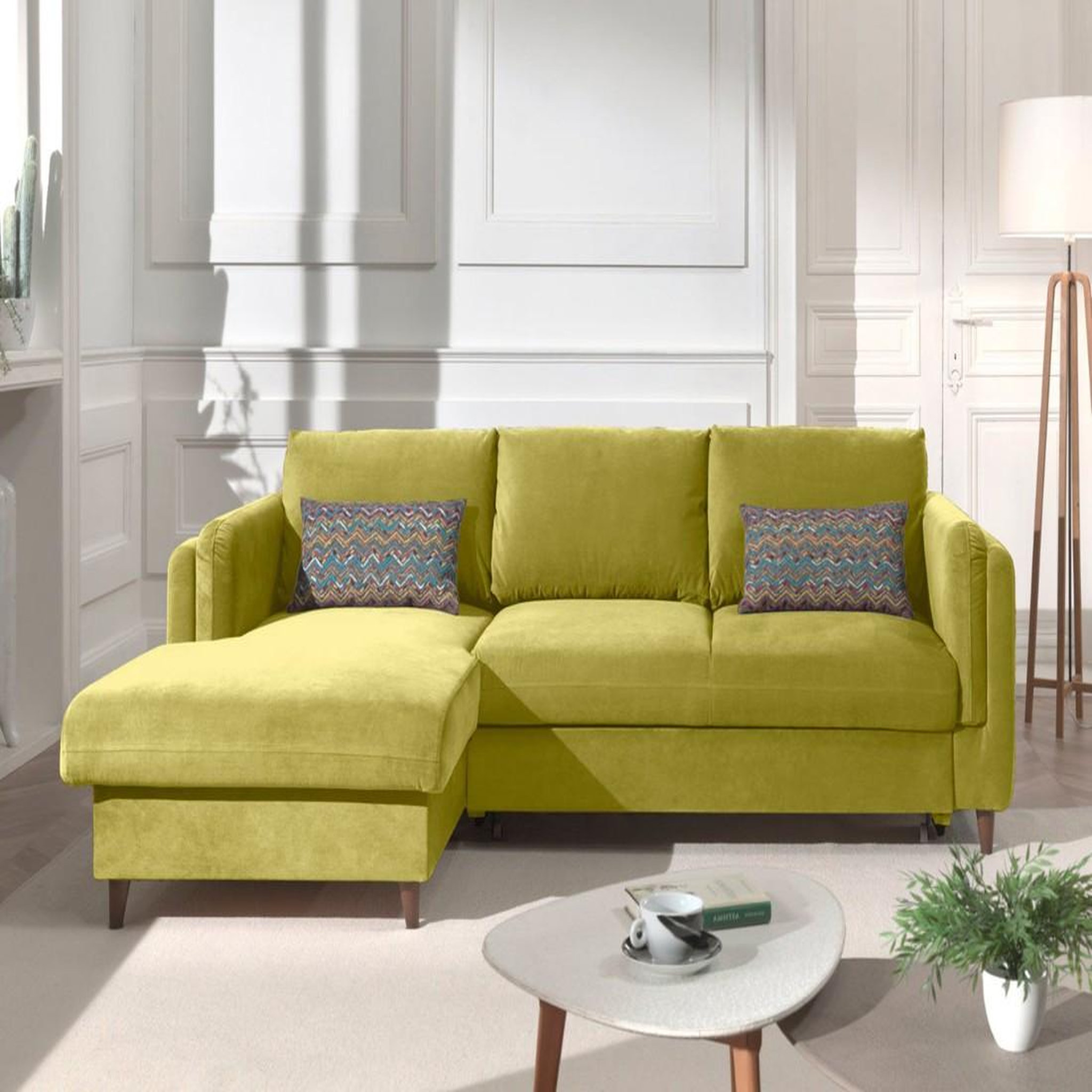 Voir la diapositive 2 : BEST MOBILIER Brooke - canapé d'angle gauche - convertible avec coffre - 4 places - en velours
