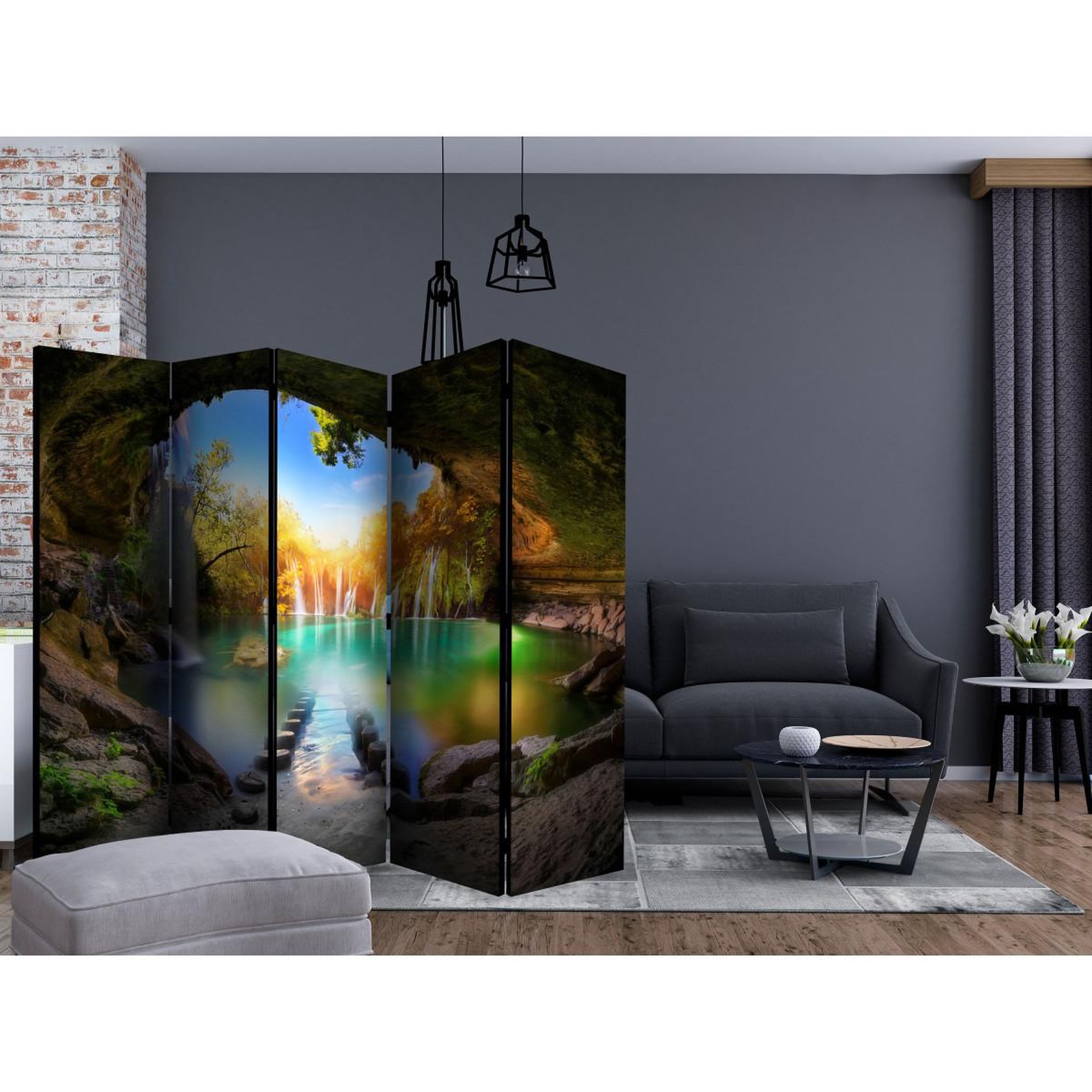 Voir la diapositive 2 : Paris Prix Paravent 5 volets  turquoise lake  172x225cm