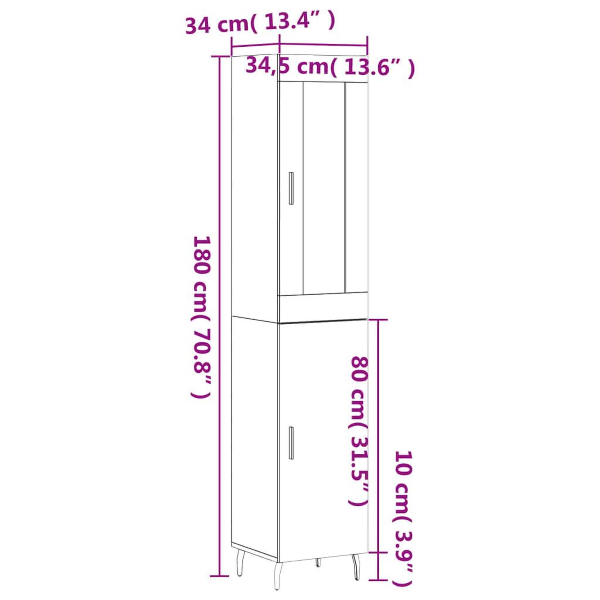 Voir la diapositive 6 : VIDAXL Buffet haut Sonoma gris 34,5x34x180 cm Bois d'ingenierie