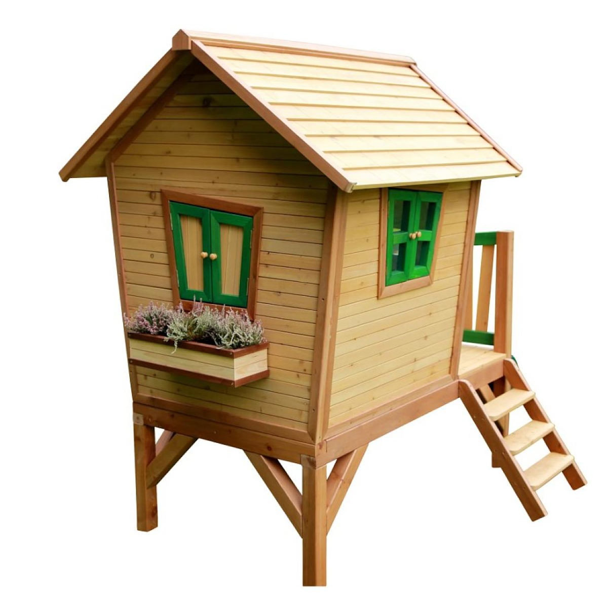 Axi House Maisonnette Robin marron-vert toboggan blanc