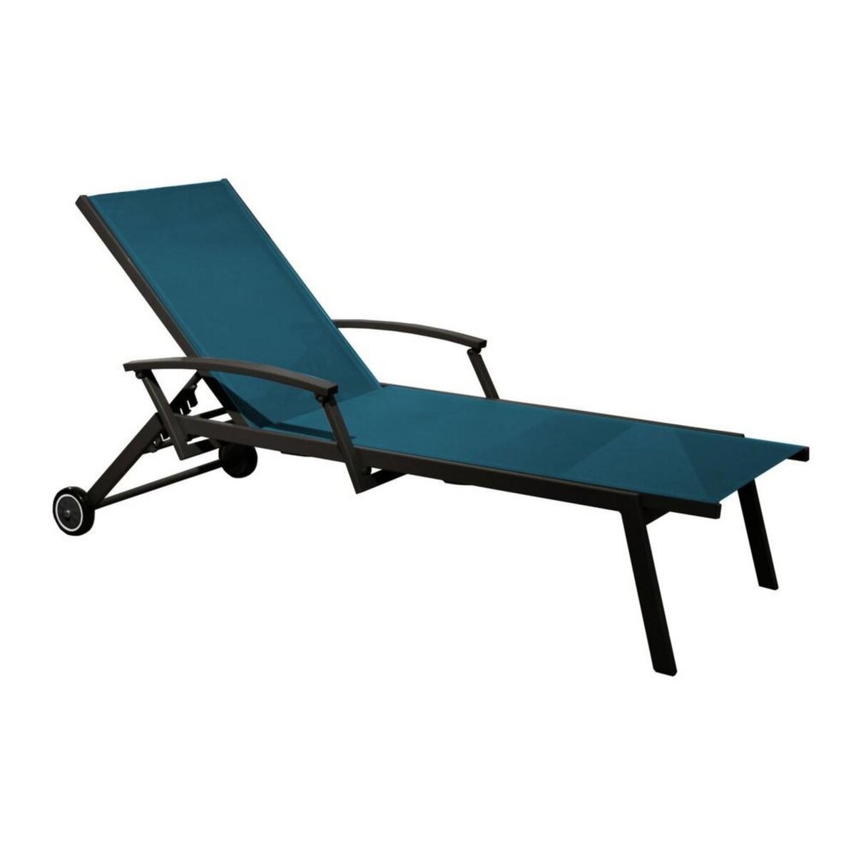Proloisirs Lit de soleil empilable Florence avec accoudoirs en Alu - Allonge en TPEP - graphite/bleu