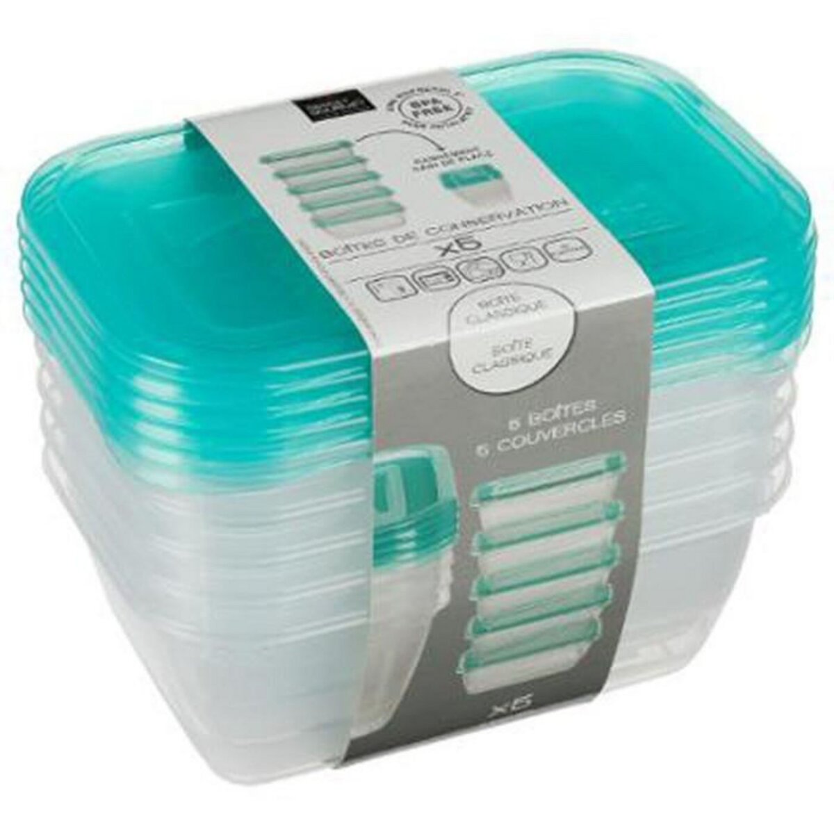 FIVE Lot de 5 Boîtes de Conservation  Fresh & Freeze  0,5L Bleu