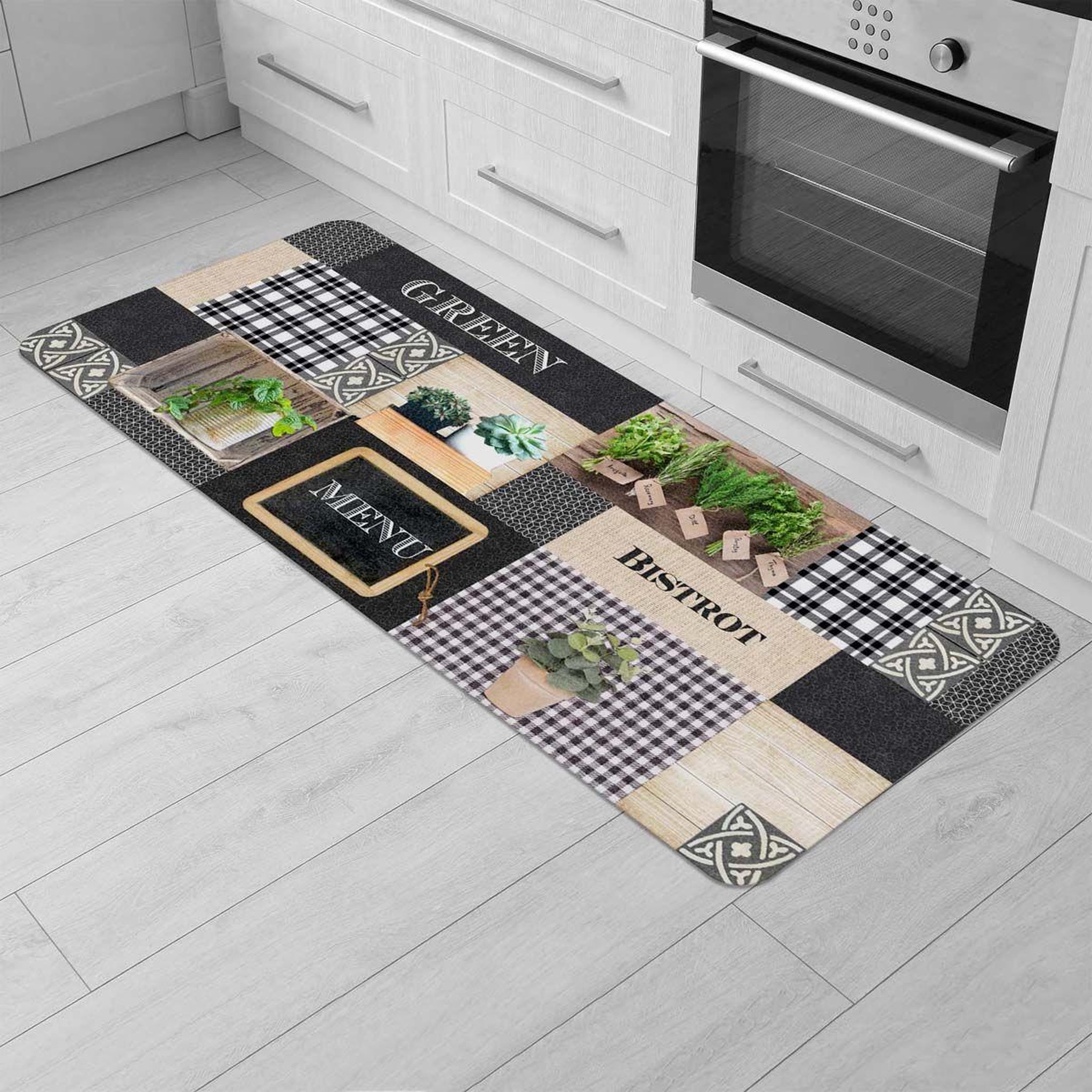 Voir la diapositive 2 : Douceur d'Intérieur Tapis de cuisine mousse  green bistrot  45x120cm multicolore