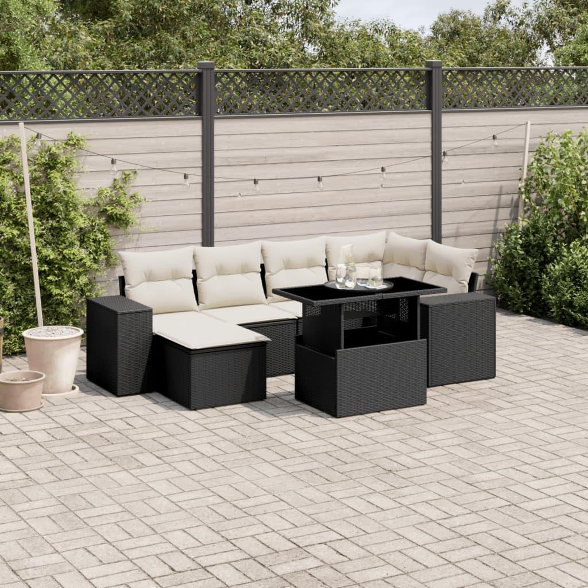 VIDAXL Salon de jardin 7 pcs avec coussins noir resine tressee