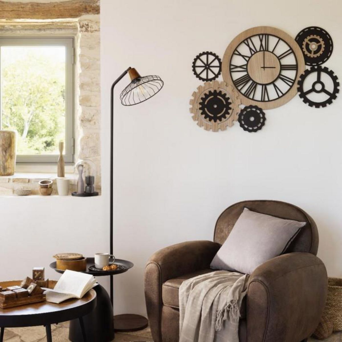 ATMOSPHERA Lampadaire en Bois  Café  163cm Noir