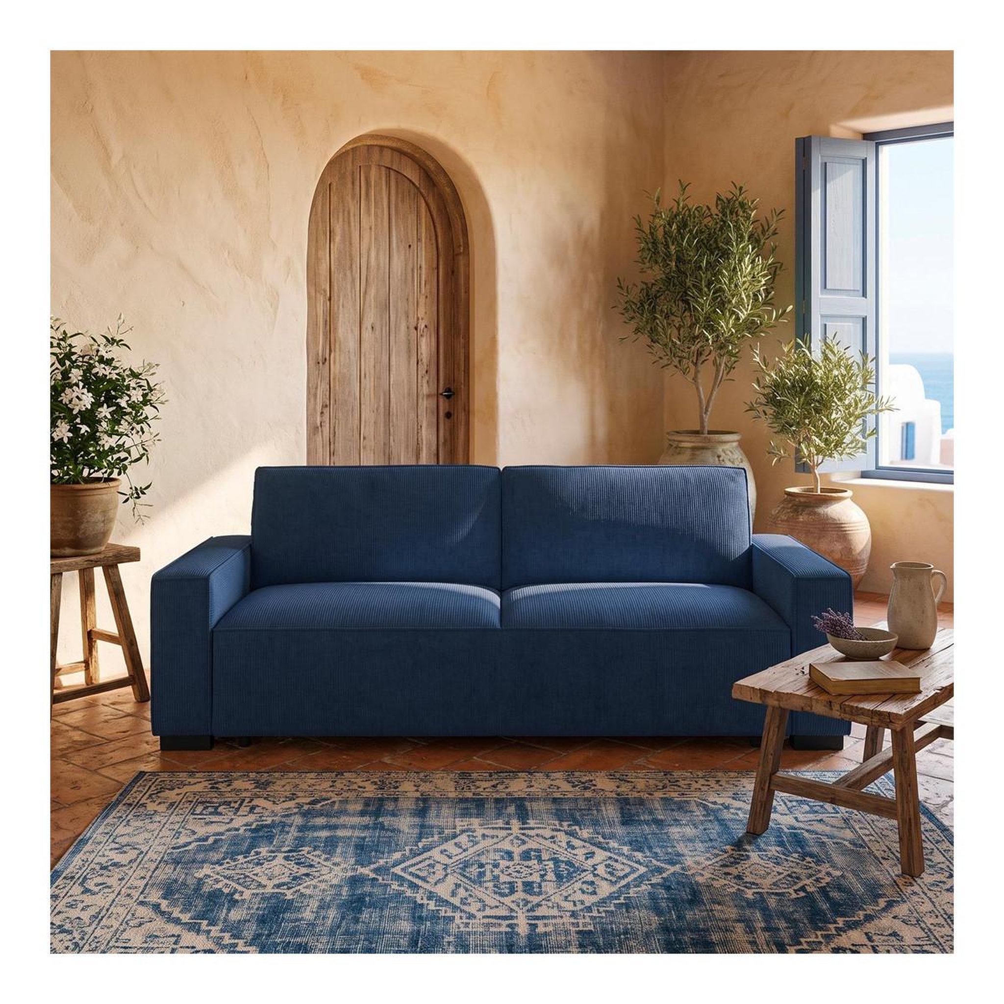 Voir la diapositive 5 : Paris Prix Canapé convertible 3 places velours  dudley  230cm bleu