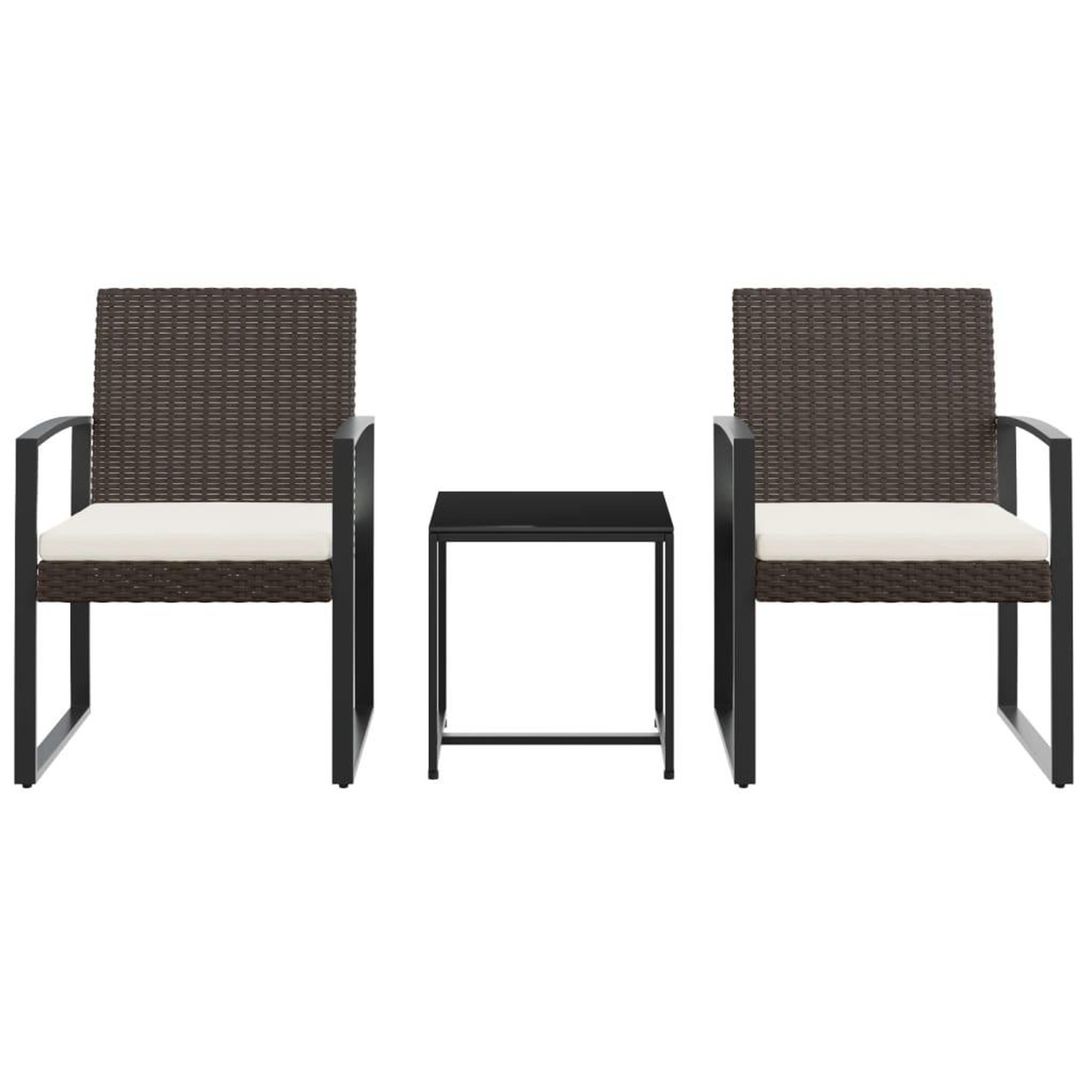 Voir la diapositive 3 : VIDAXL Ensemble a manger de jardin avec coussins 3 pcs marron rotin PP