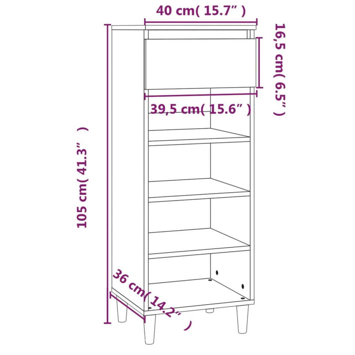 VIDAXL Armoire a chaussures Blanc 40x36x105 cm Bois d'ingenierie