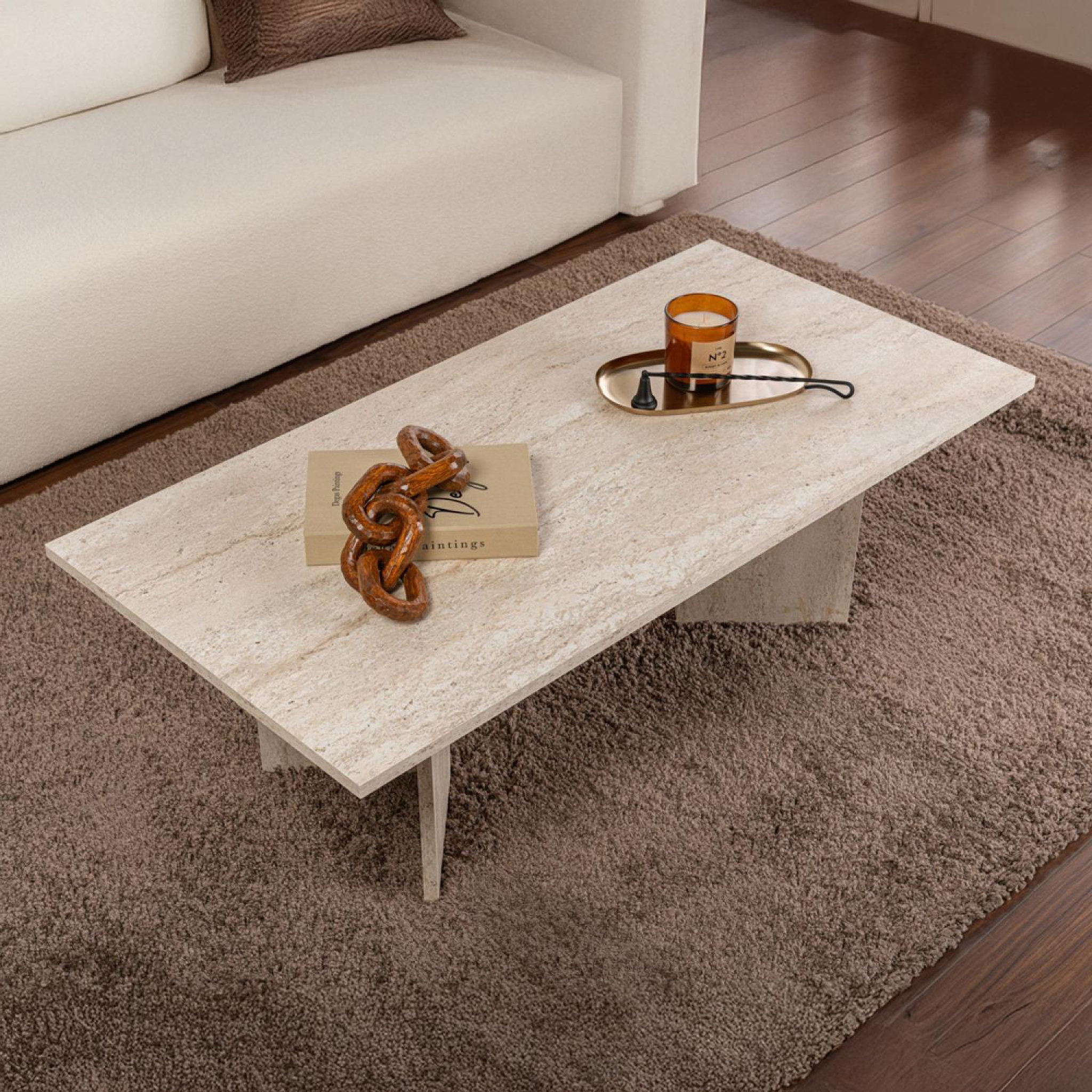Voir la diapositive 5 : CONCEPT USINE Table basse rectangulaire effet travertin 119x60cm topi