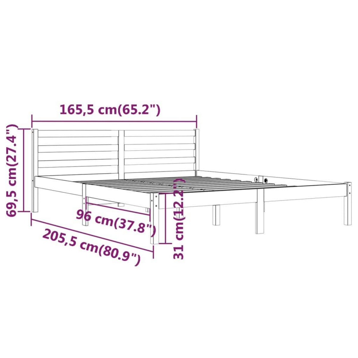 VIDAXL Cadre de lit sans matelas bois massif de pin 160x200 cm