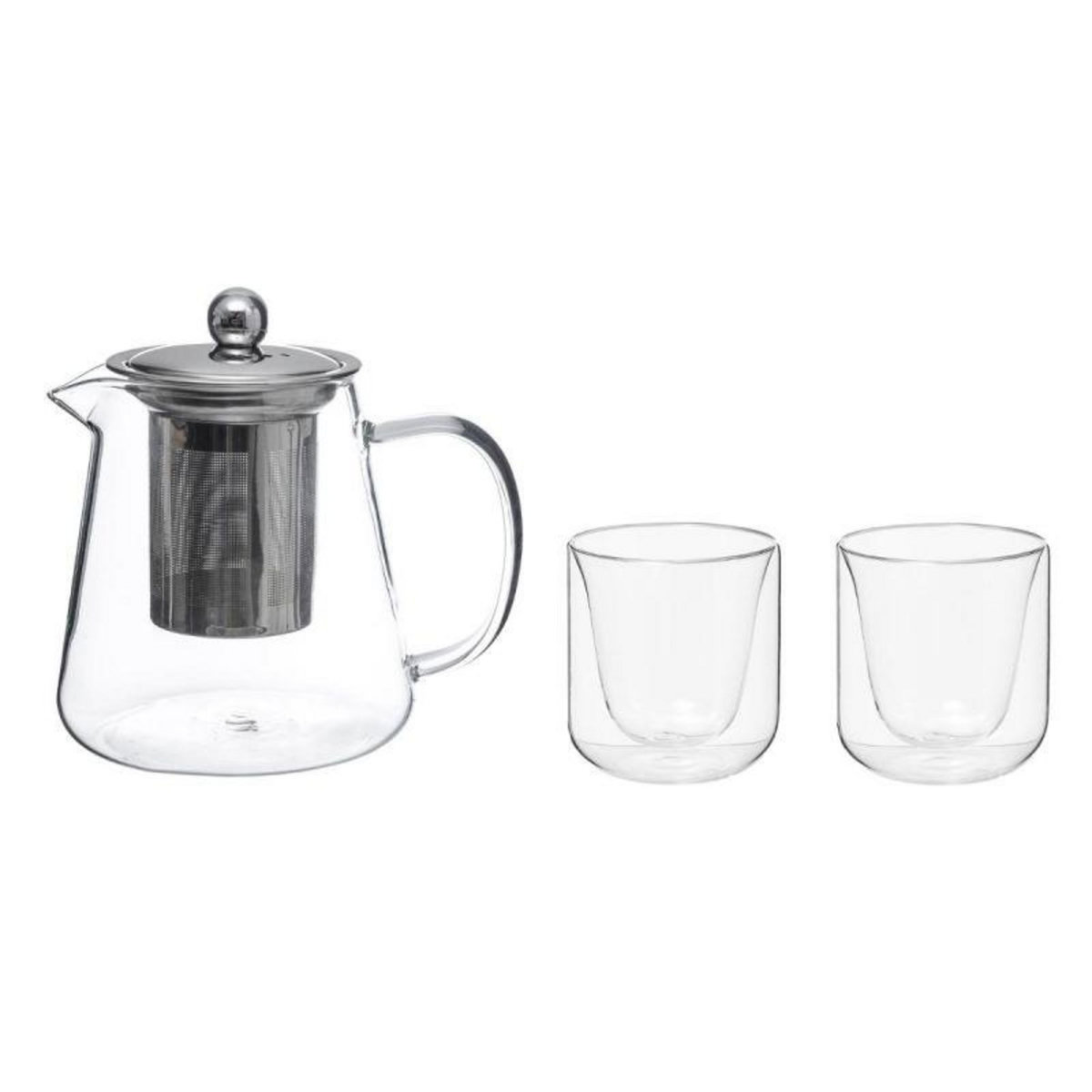  Coffret Théière & 2 Tasses  Thé  60cl Transparent