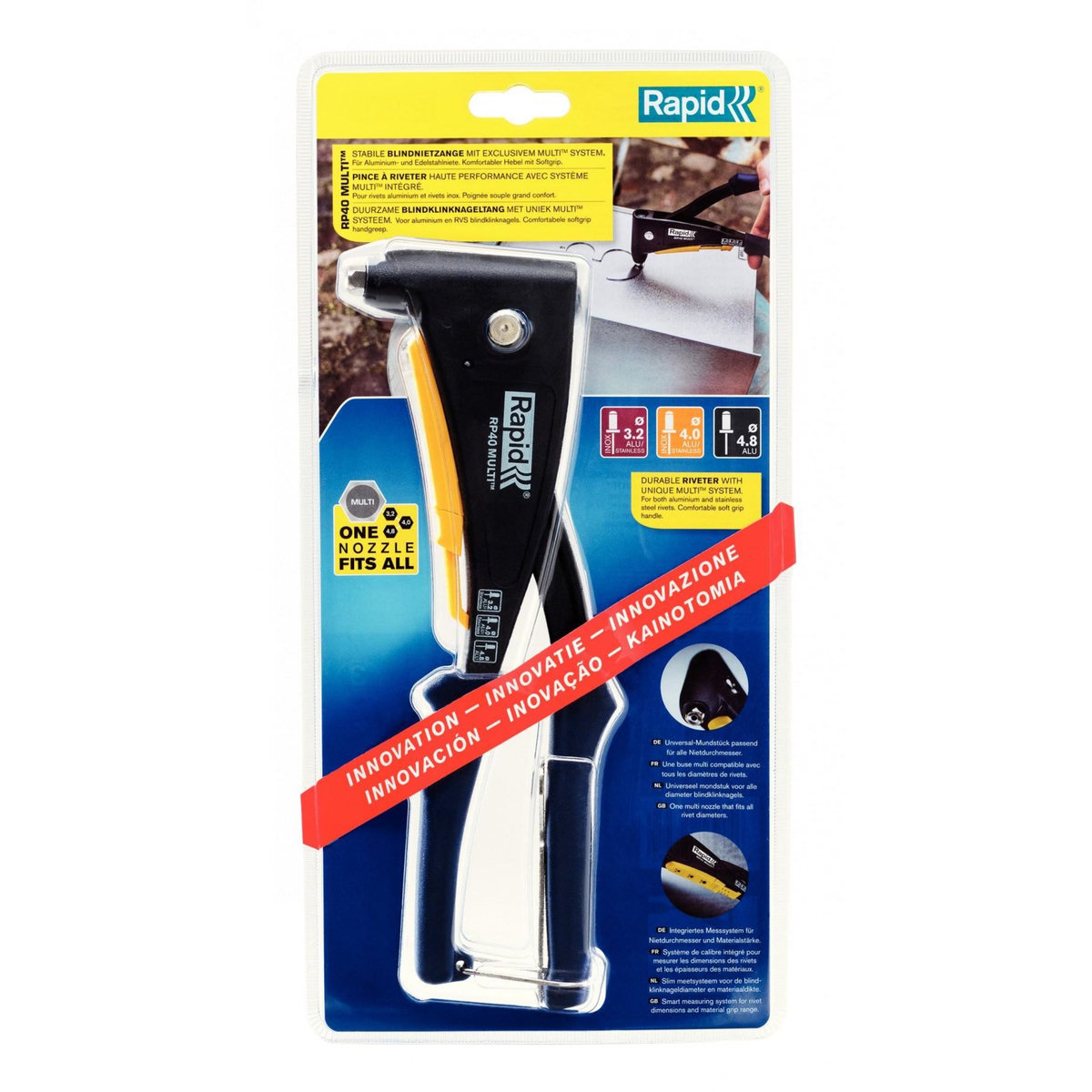 Rapid Pince à riveter RAPID RP40 Multi pour rivets aluminium & inox Ø3,2/4/4,8mm