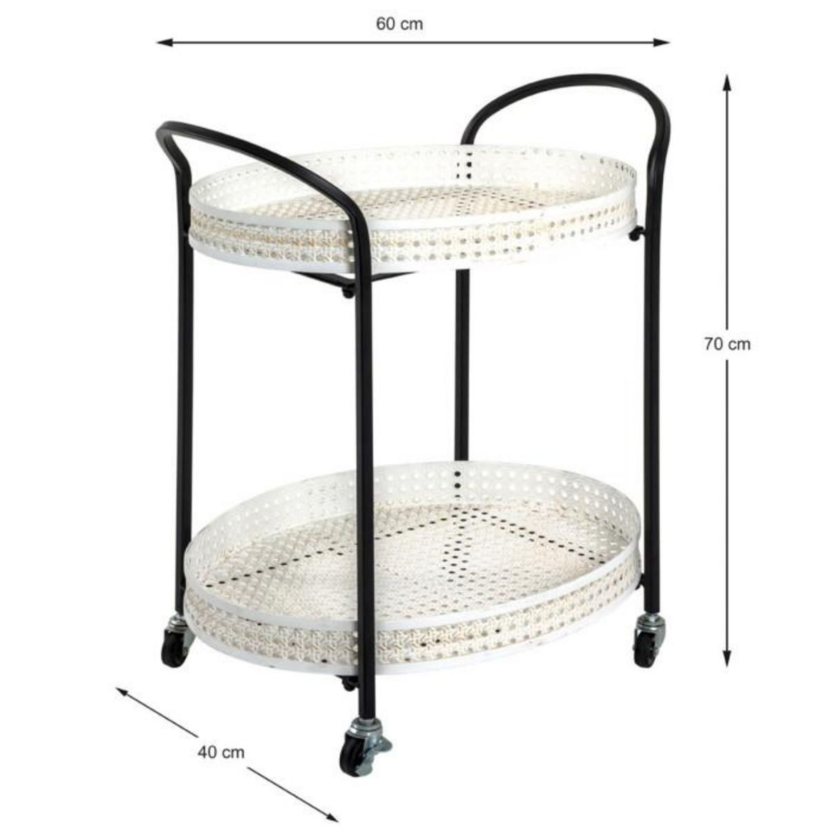 Paris Prix Desserte de Cuisine 2 Niveaux  Cannage  70cm Noir