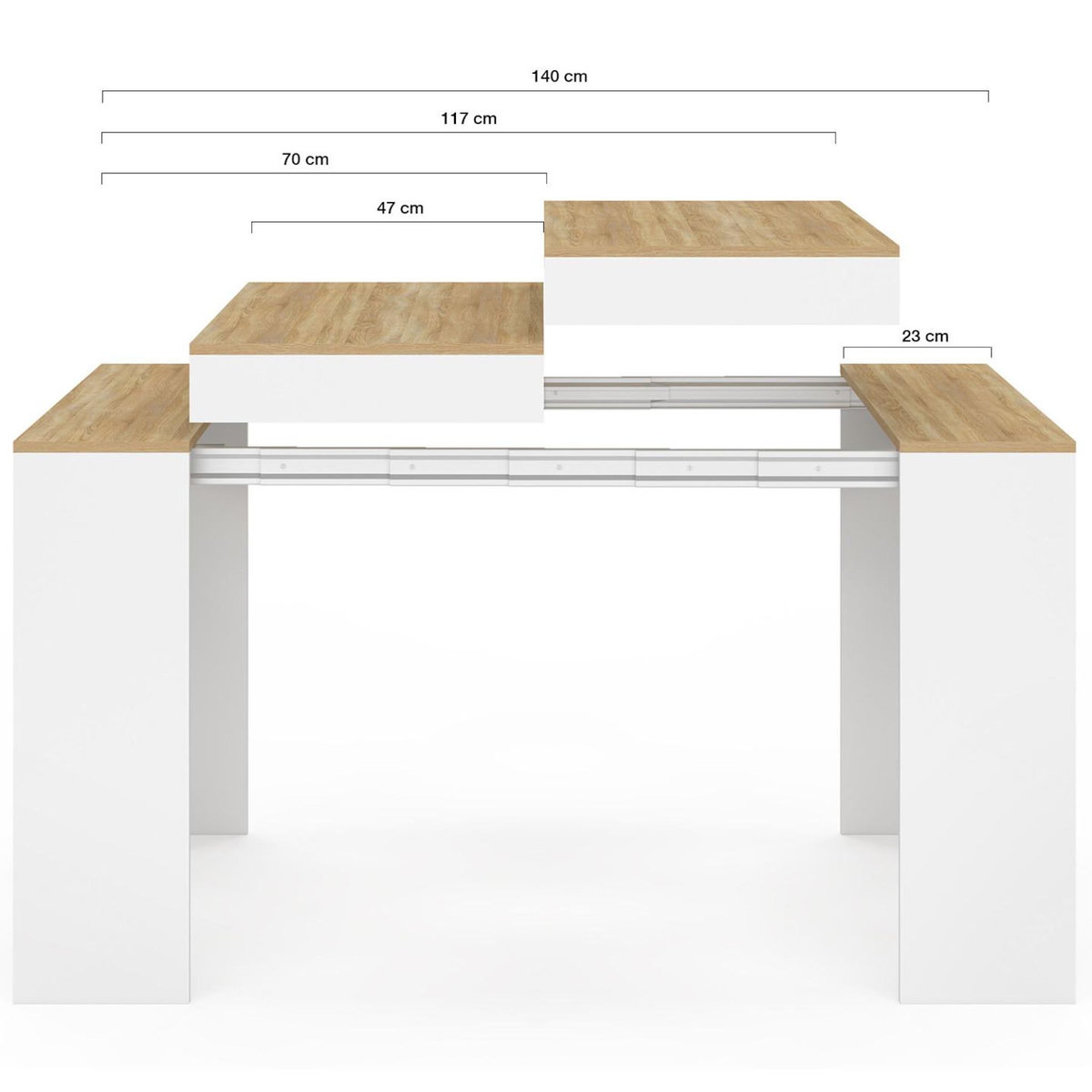 ID MARKET Table console extensible ORLANDO 6 personnes 140 cm bois blanc et façon hêtre
