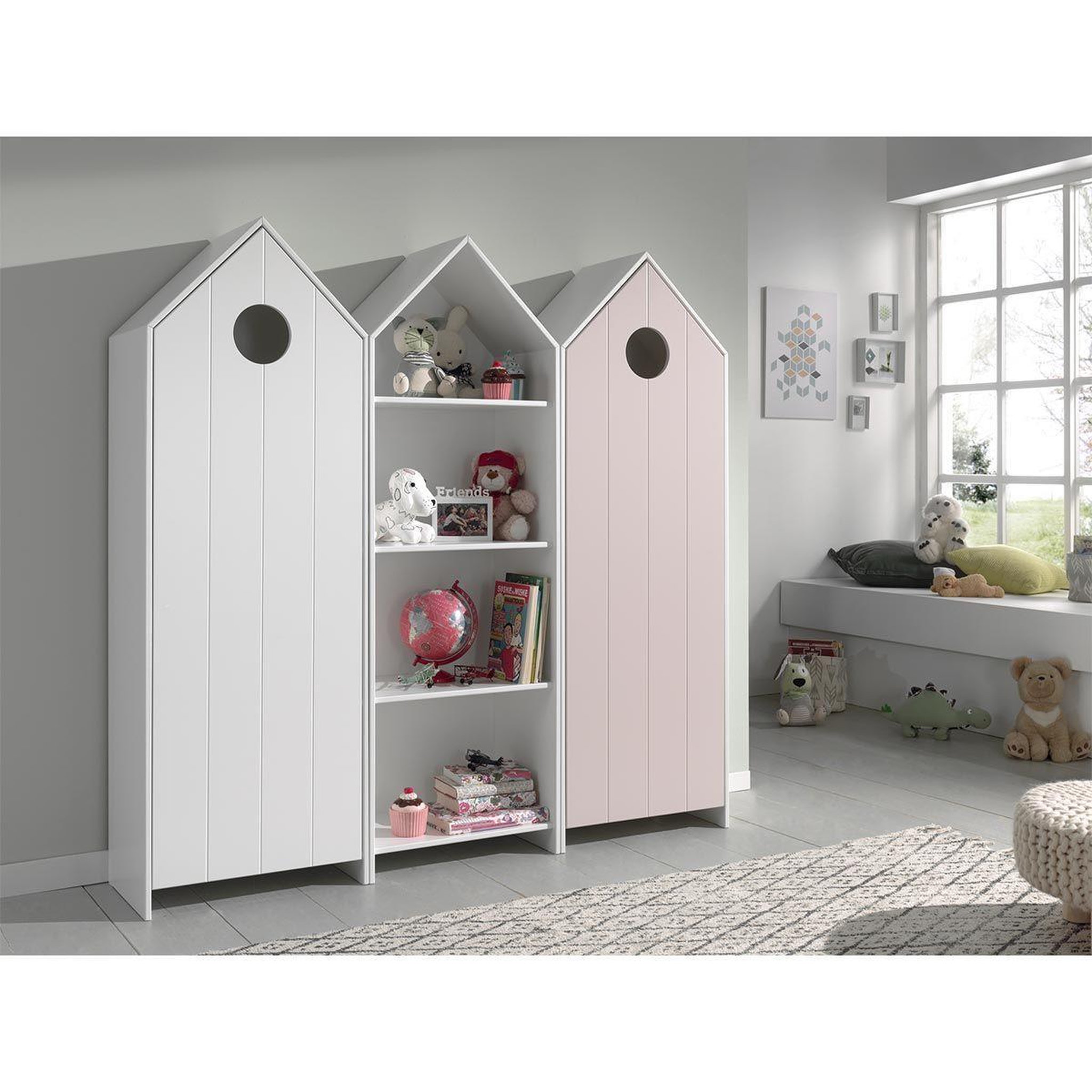 Paris Prix Pack - étagère enfant & 2 armoires  casami  blanc & rose