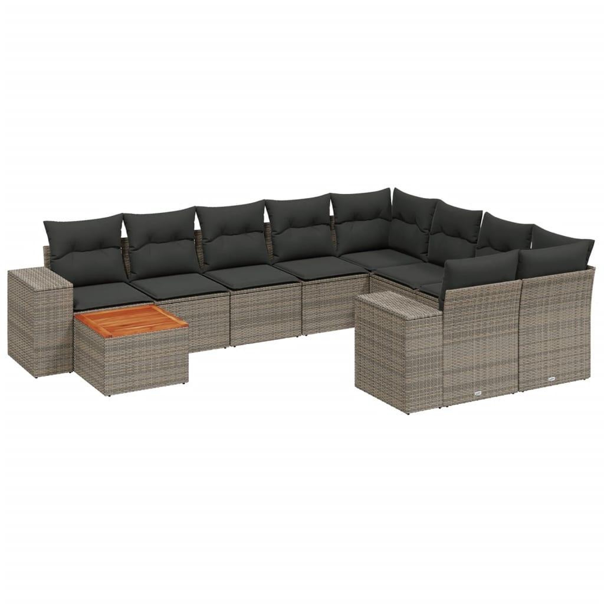 Voir la diapositive 2 : VIDAXL Salon de jardin avec coussins 10 pcs gris resine tressee