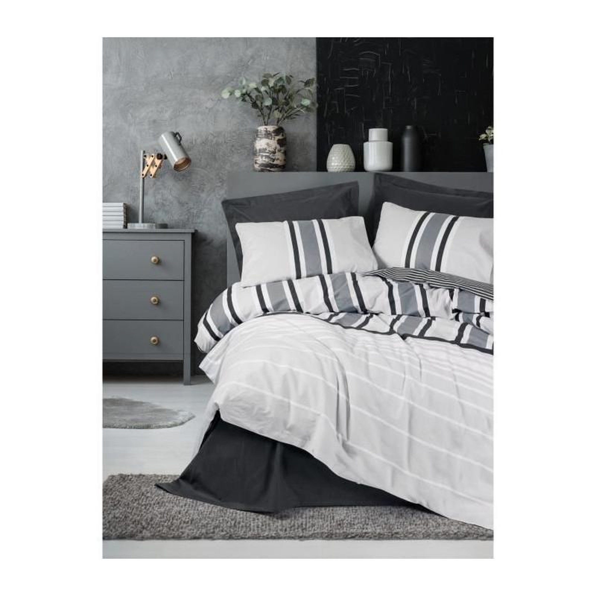 GENERIQUE Parure de lit - 129CTN64488 - 1 housse de couette 220 x 240 cm + 2 taies d'oreiller 60 x 60 cm - 100% coton ranforcé - Anthraci