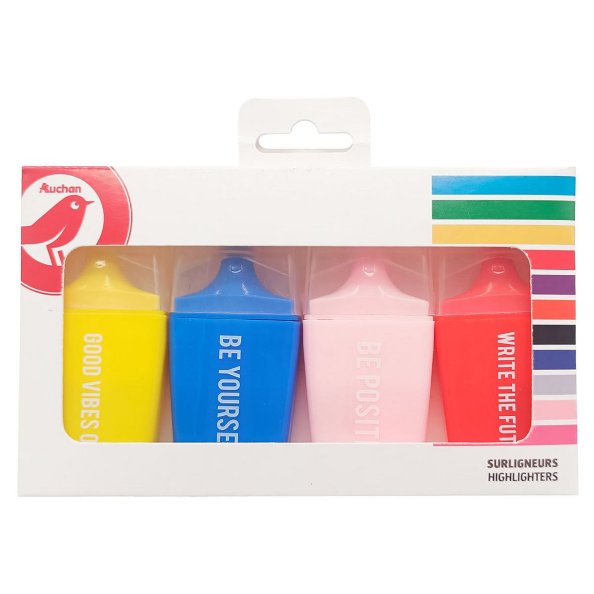 AUCHAN Lot de 4 mini surligneurs KOLOR