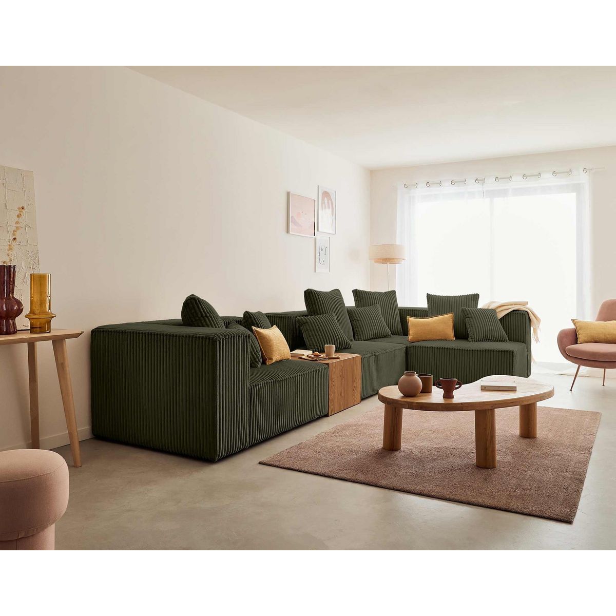 LISA DESIGN Colombine - canapé modulable d'angle droit - 5 places - en velours côtelé grosses côtes