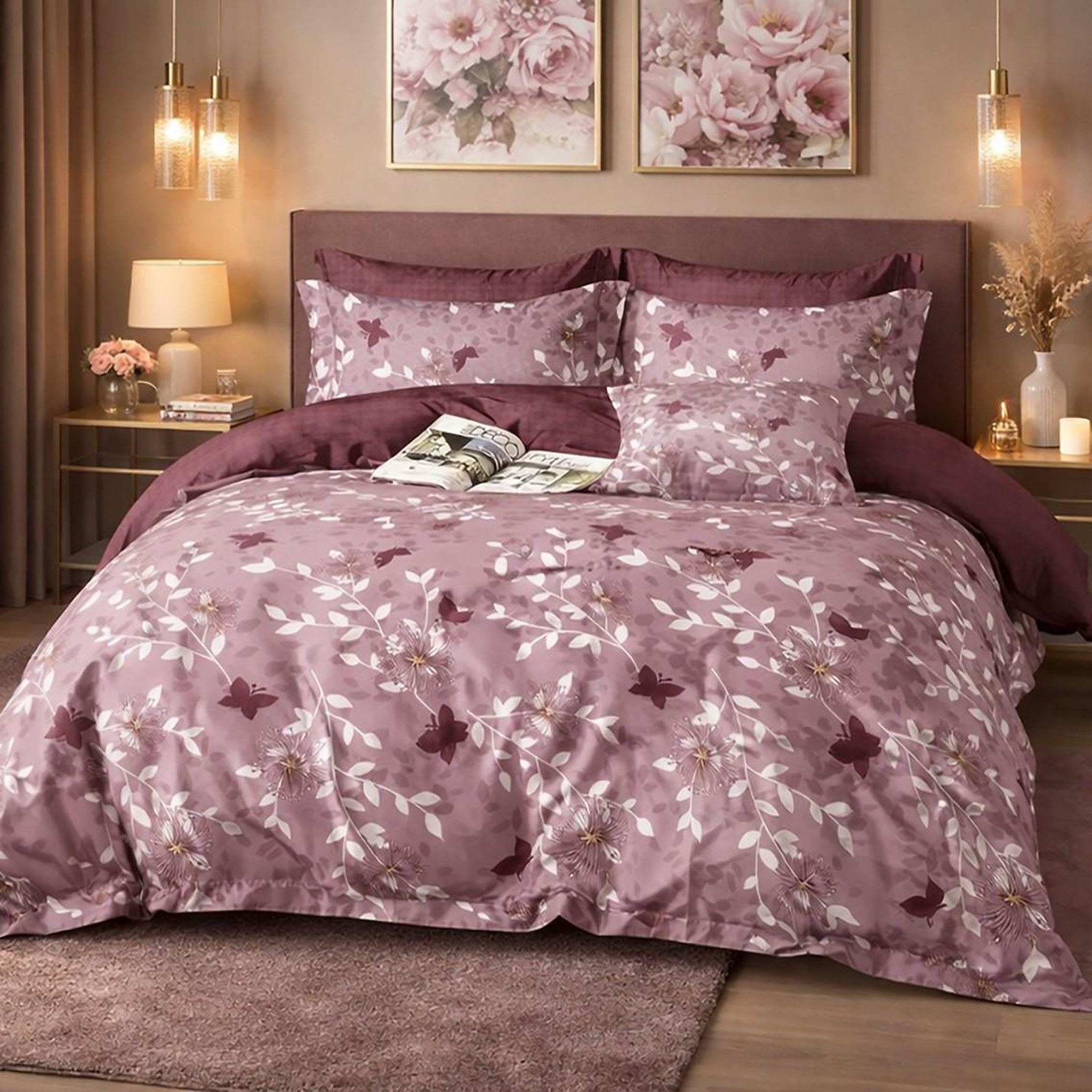 Home collection Parure housse de couette en coton 57 fils Velmora. Coloris disponibles : Rose