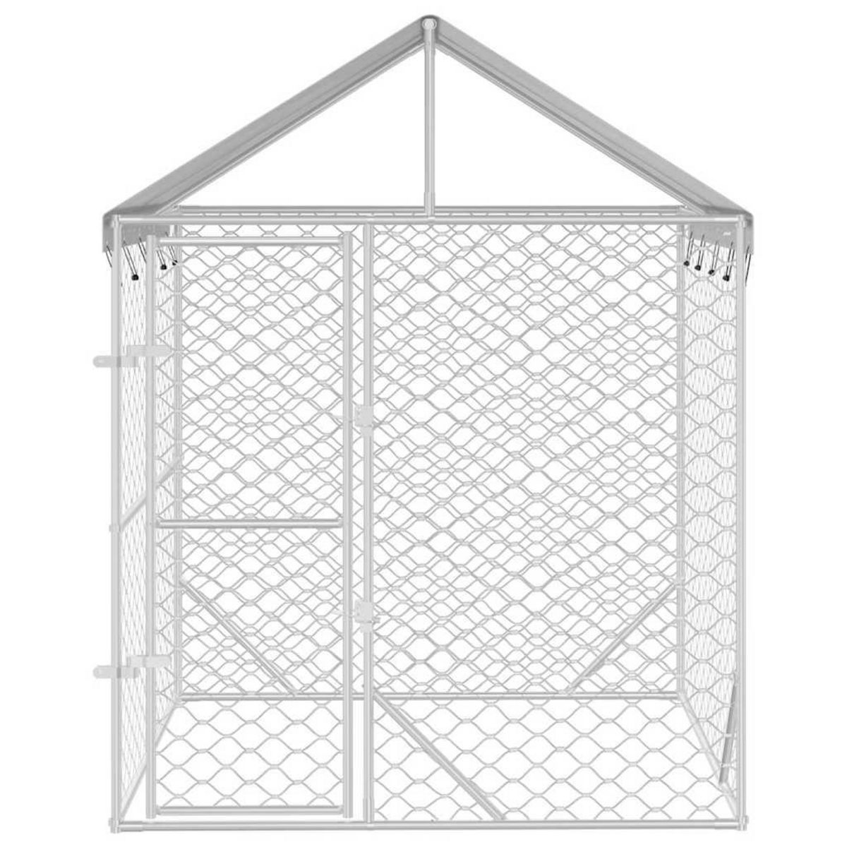 VIDAXL Chenil d'exterieur pour chiens avec toit argente 2x2x2,5 m