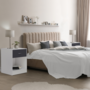 Voir la diapositive 6 : ID MARKET Lot de 2 tables de chevet OLGA 1 tiroir avec niche bois blanc et tiroir gris